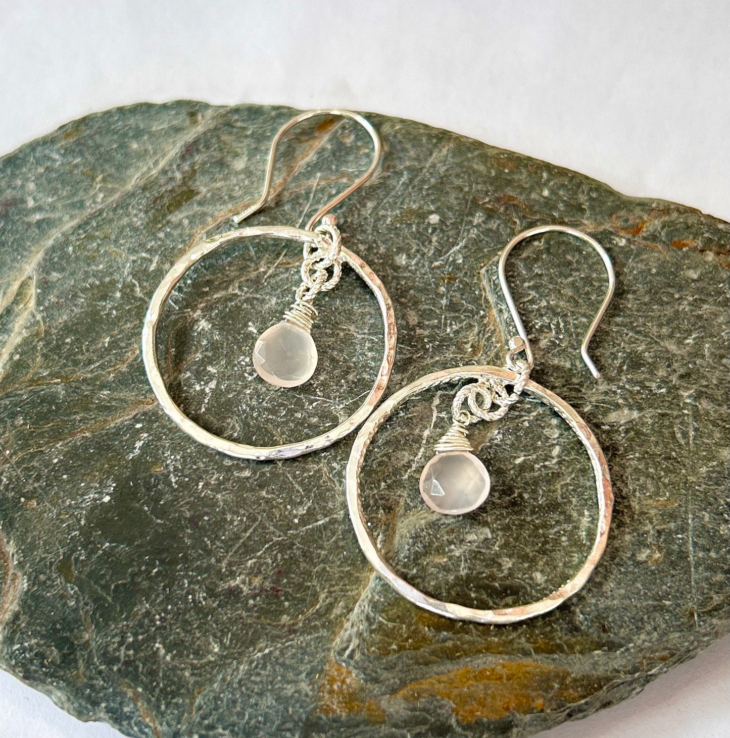 Rose Quartz Silver Hoop Earrings - Silver Lines Jewellery