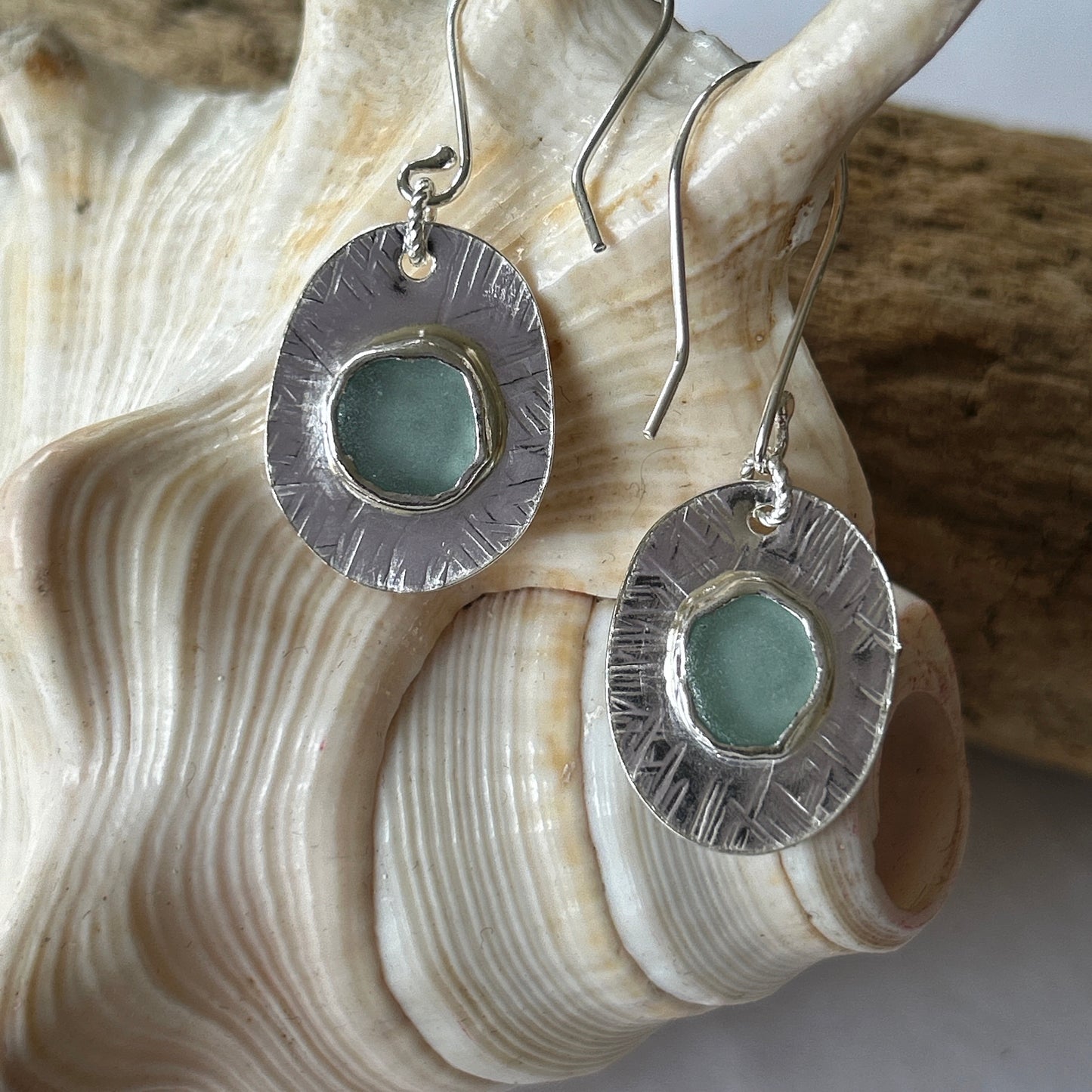 Ocean Sea Glass with Charm Earrings - Silver Lines Jewellery