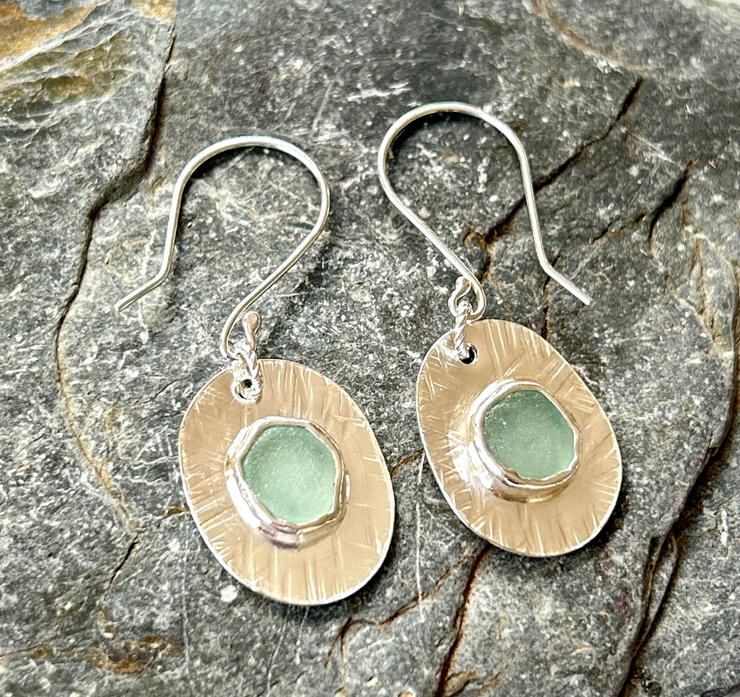 Ocean Sea Glass with Charm Earrings - Silver Lines Jewellery