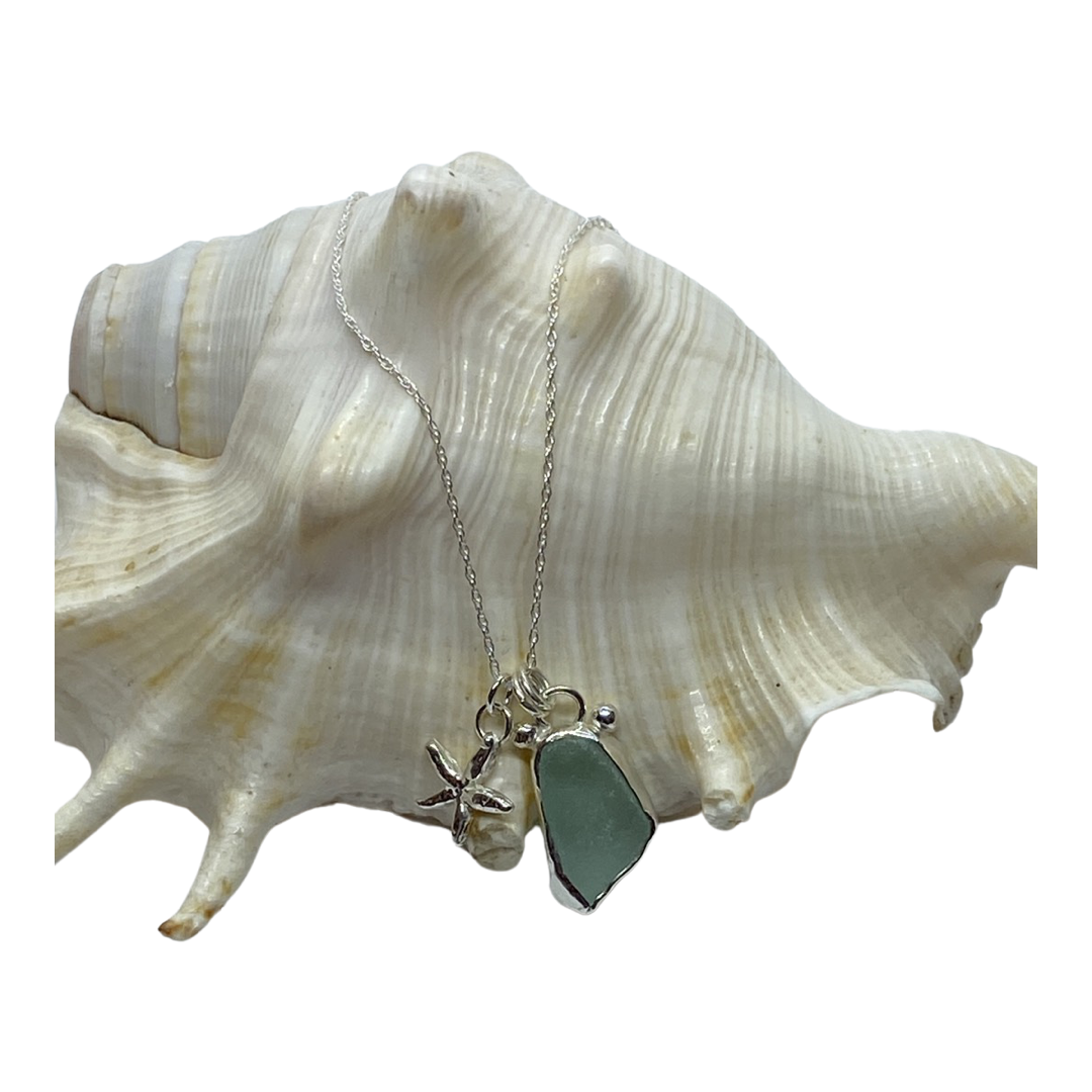 Ocean Sea Foam Sea Glass Necklace - Silver Lines Jewellery