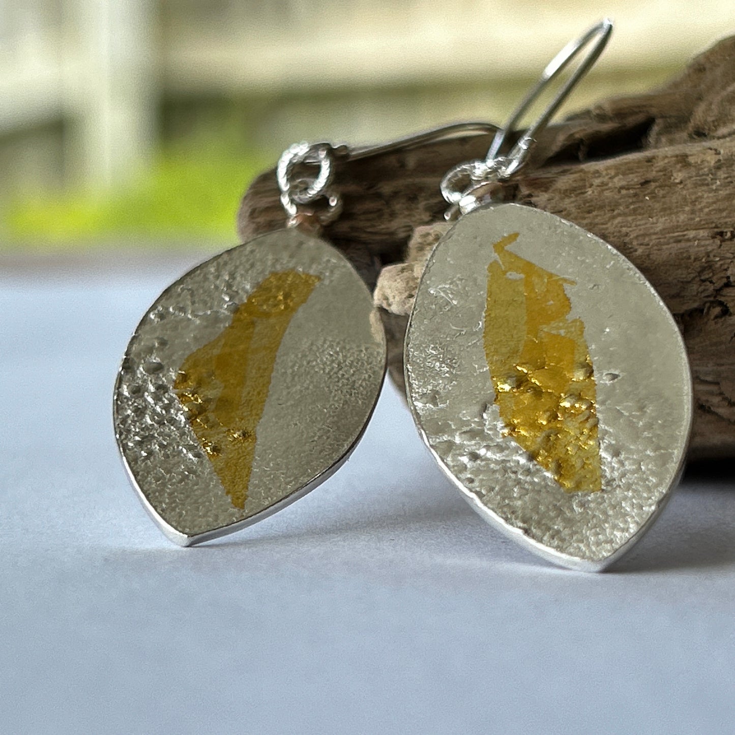 Silver With Gold Leaf Earrings - Silver Lines Jewellery