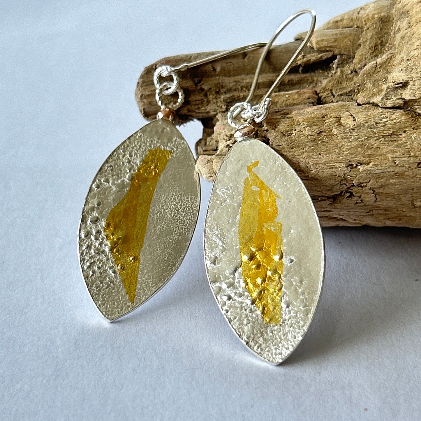 Silver With Gold Leaf Earrings - Silver Lines Jewellery