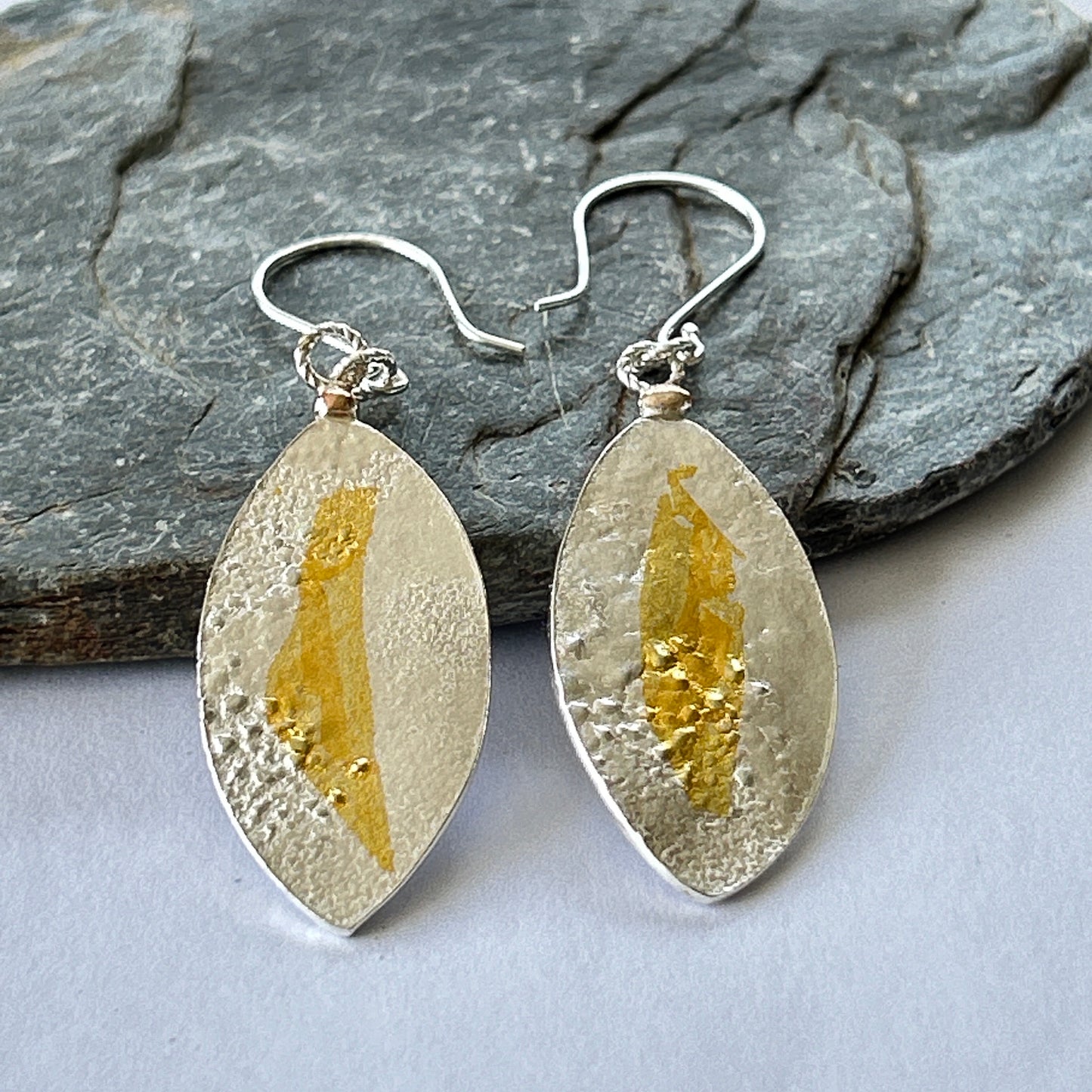 Silver With Gold Leaf Earrings - Silver Lines Jewellery