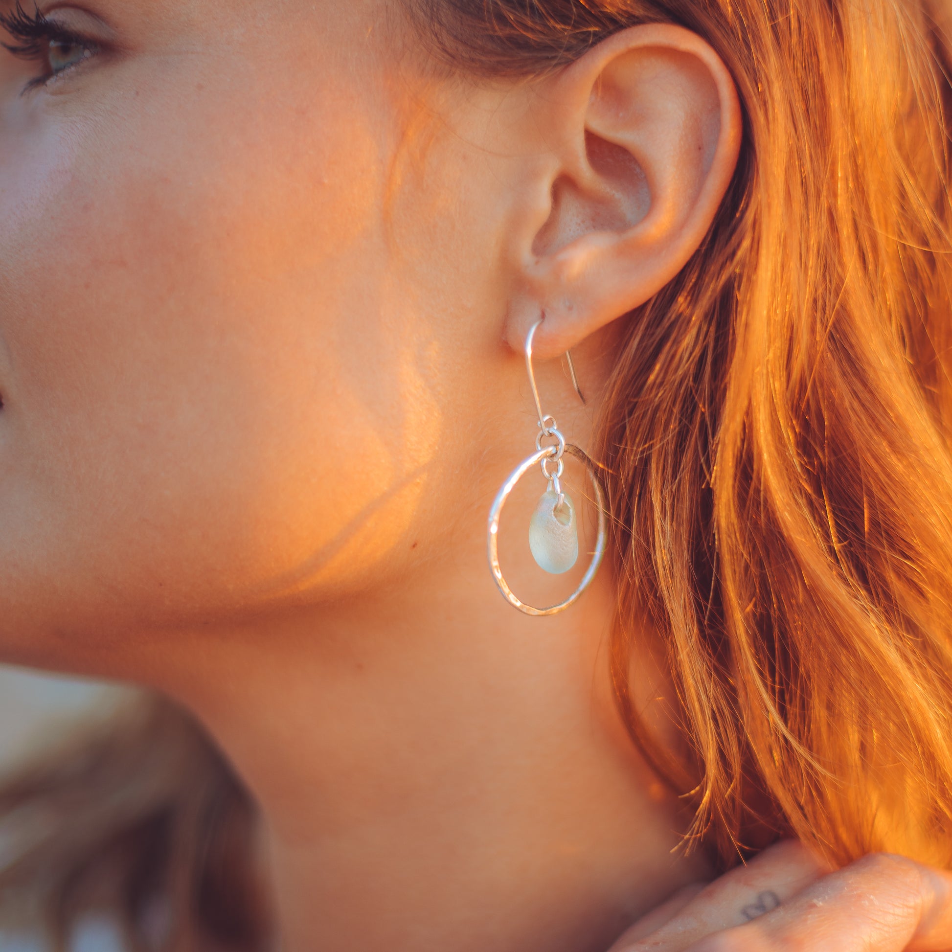 Ocean Sea Glass Hoop Earrings - Silver Lines Jewellery
