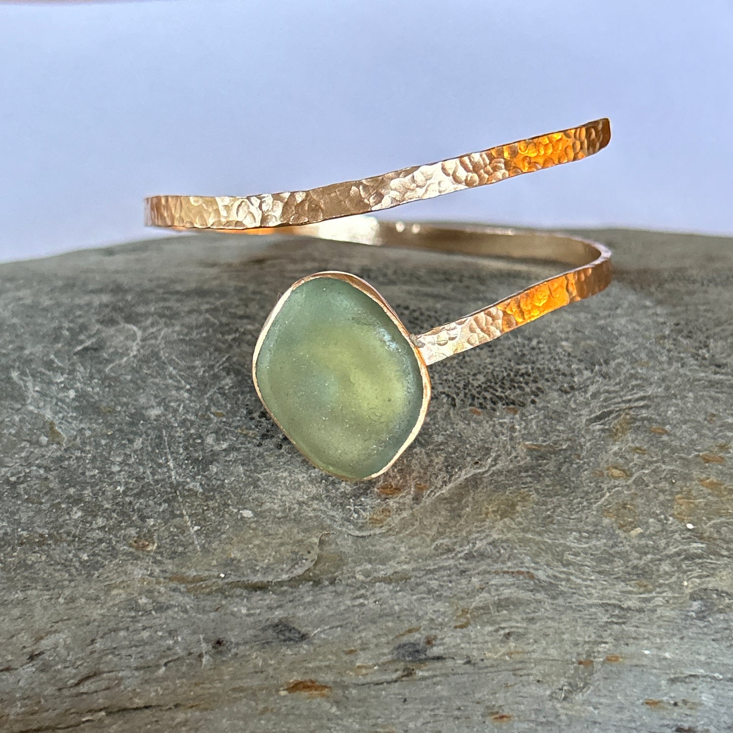 Gold Sea Glass Wrap Bangle - Silver Lines Jewellery