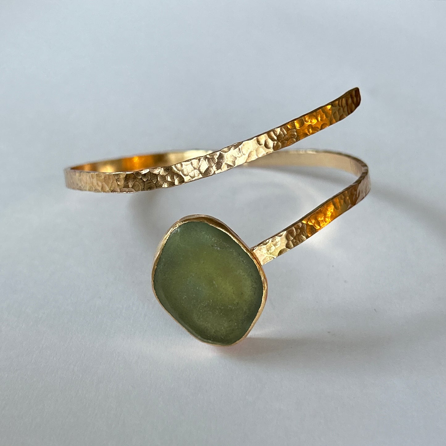 Gold Sea Glass Wrap Bangle - Silver Lines Jewellery