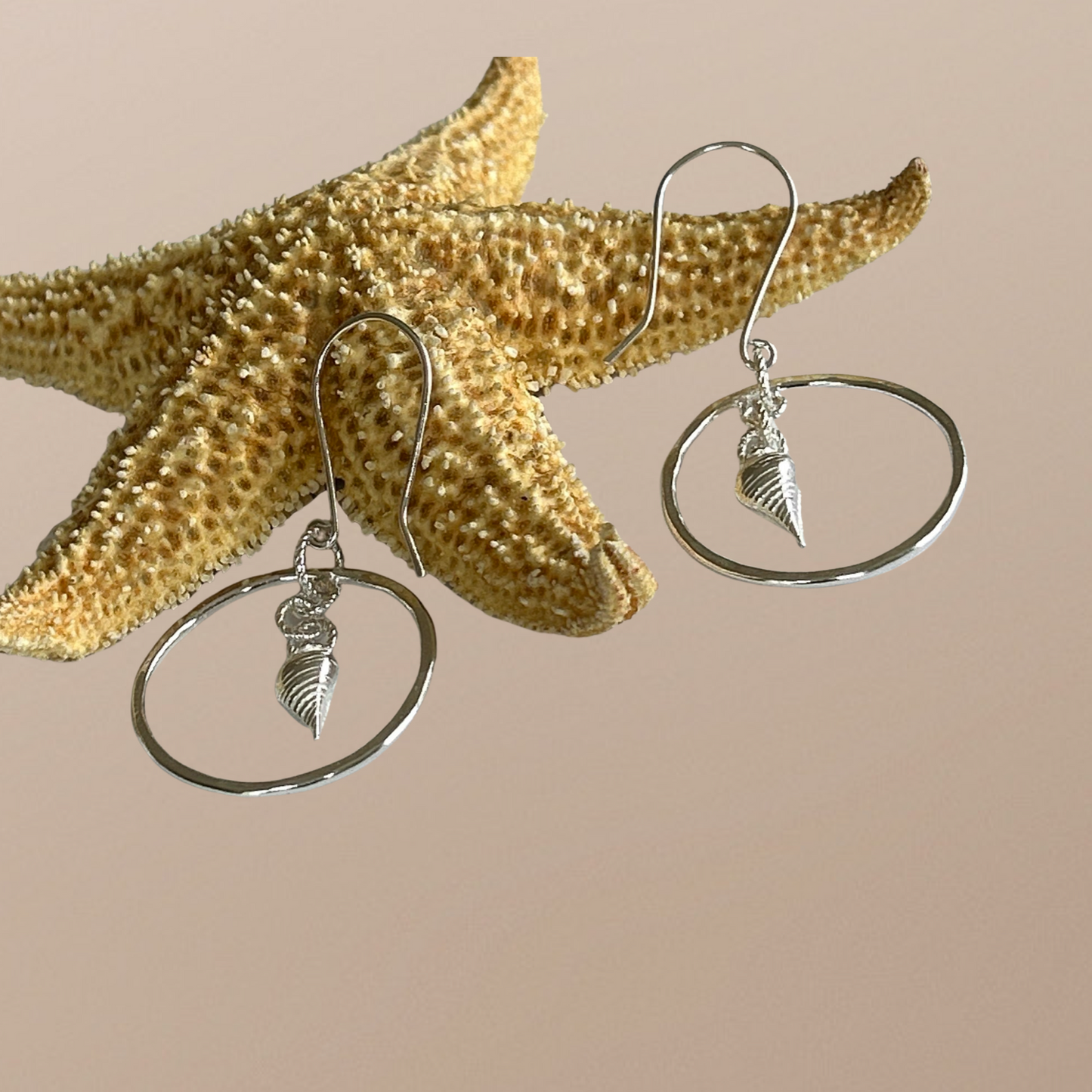 Mermaid Sea Shell Silver Hoop Earrings, - Silver Lines Jewellery