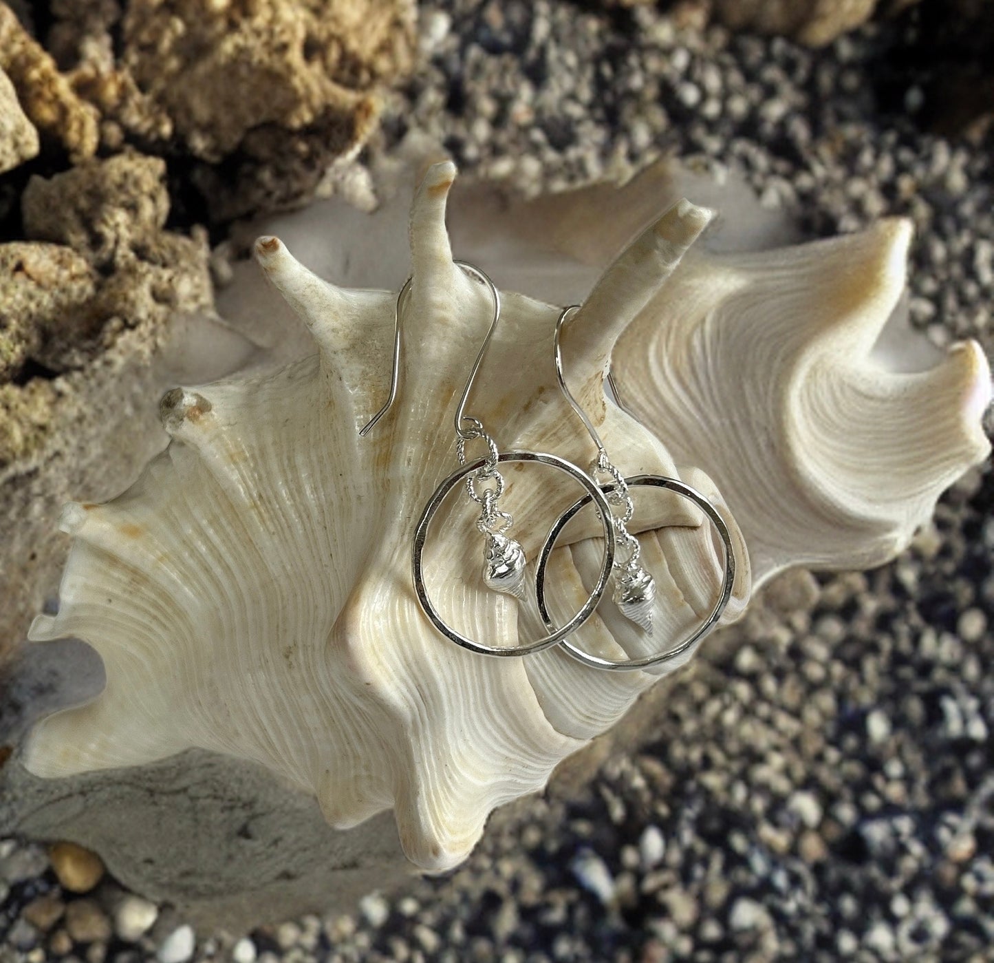 Mermaid Sea Shell Silver Hoop Earrings, - Silver Lines Jewellery