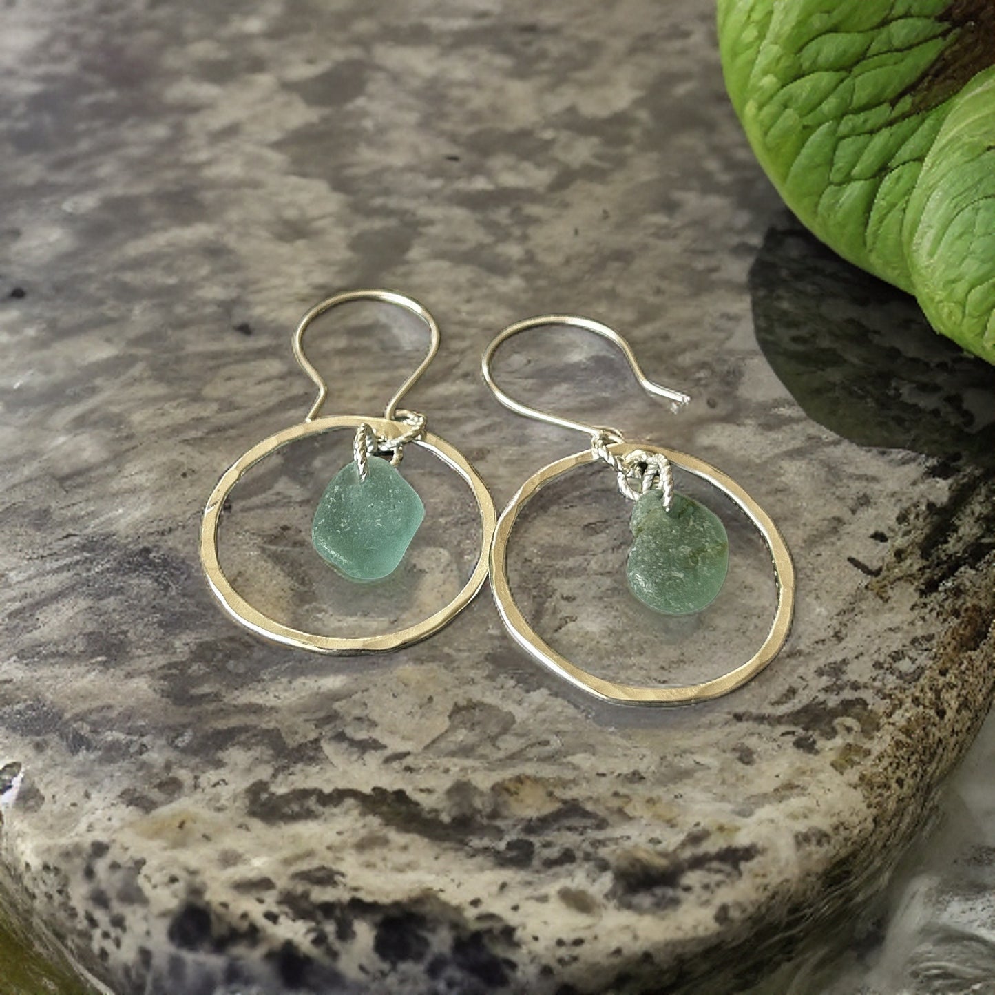 Ocean Sea Glass Hoop Earrings - Silver Lines Jewellery