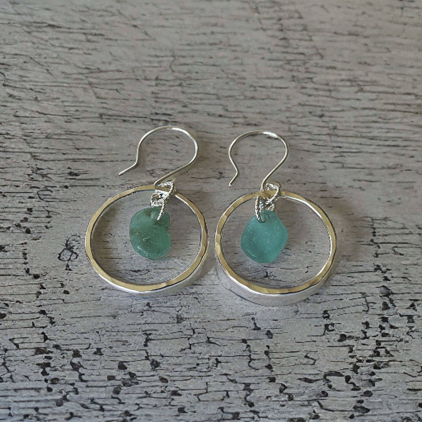 Ocean Sea Glass Hoop Earrings - Silver Lines Jewellery