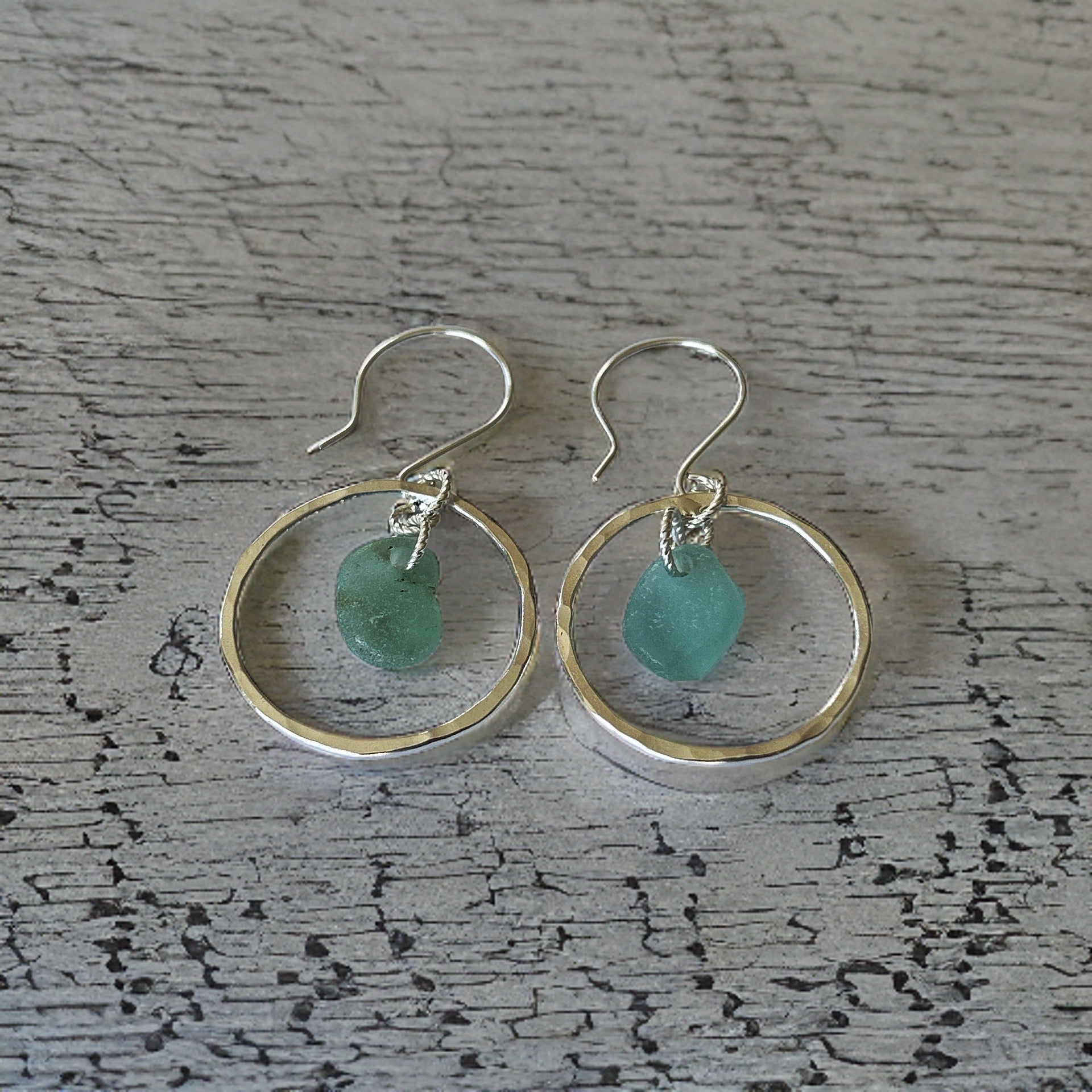 Ocean Sea Glass Hoop Earrings - Silver Lines Jewellery