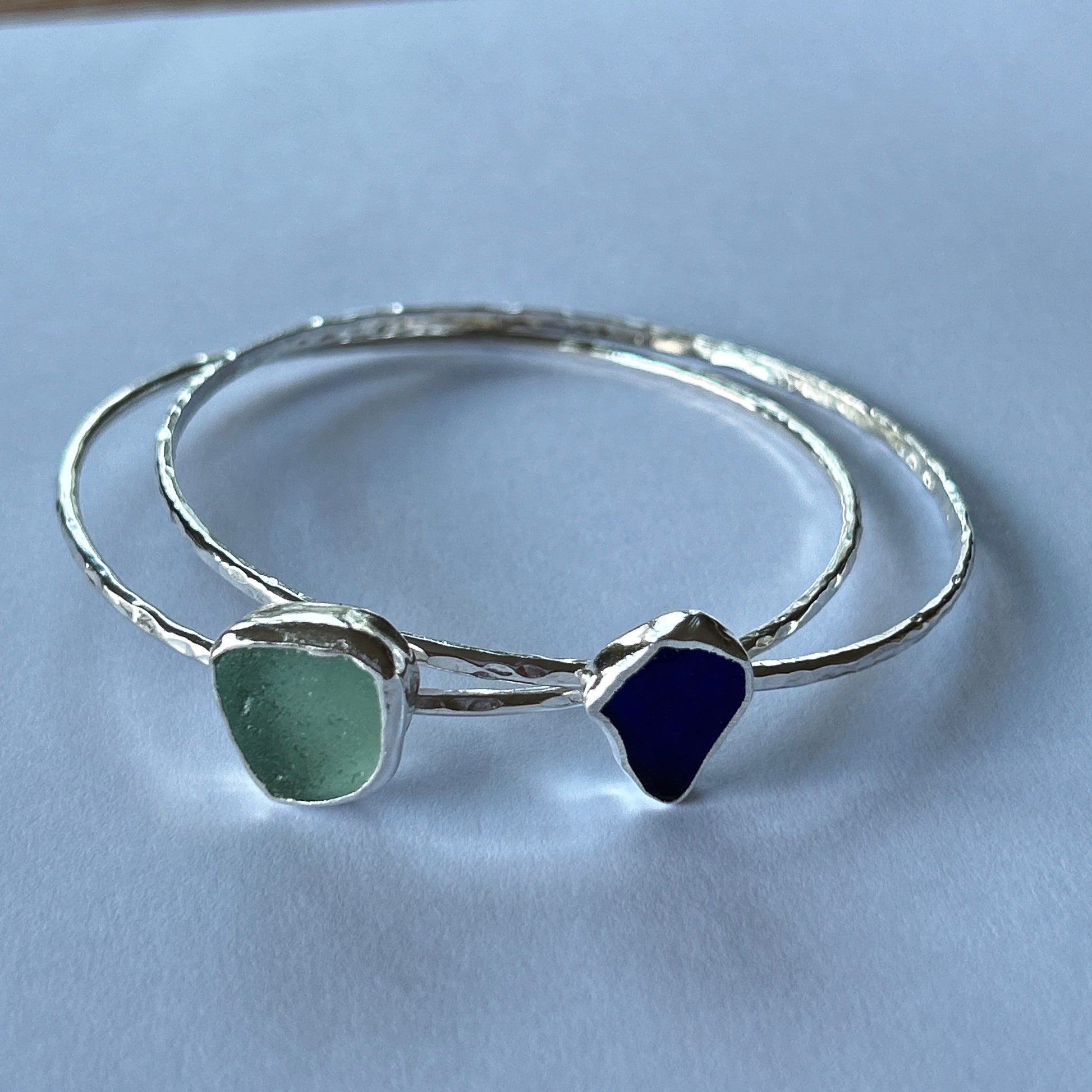 Silver Sea Glass Bangle - Silver Lines Jewellery
