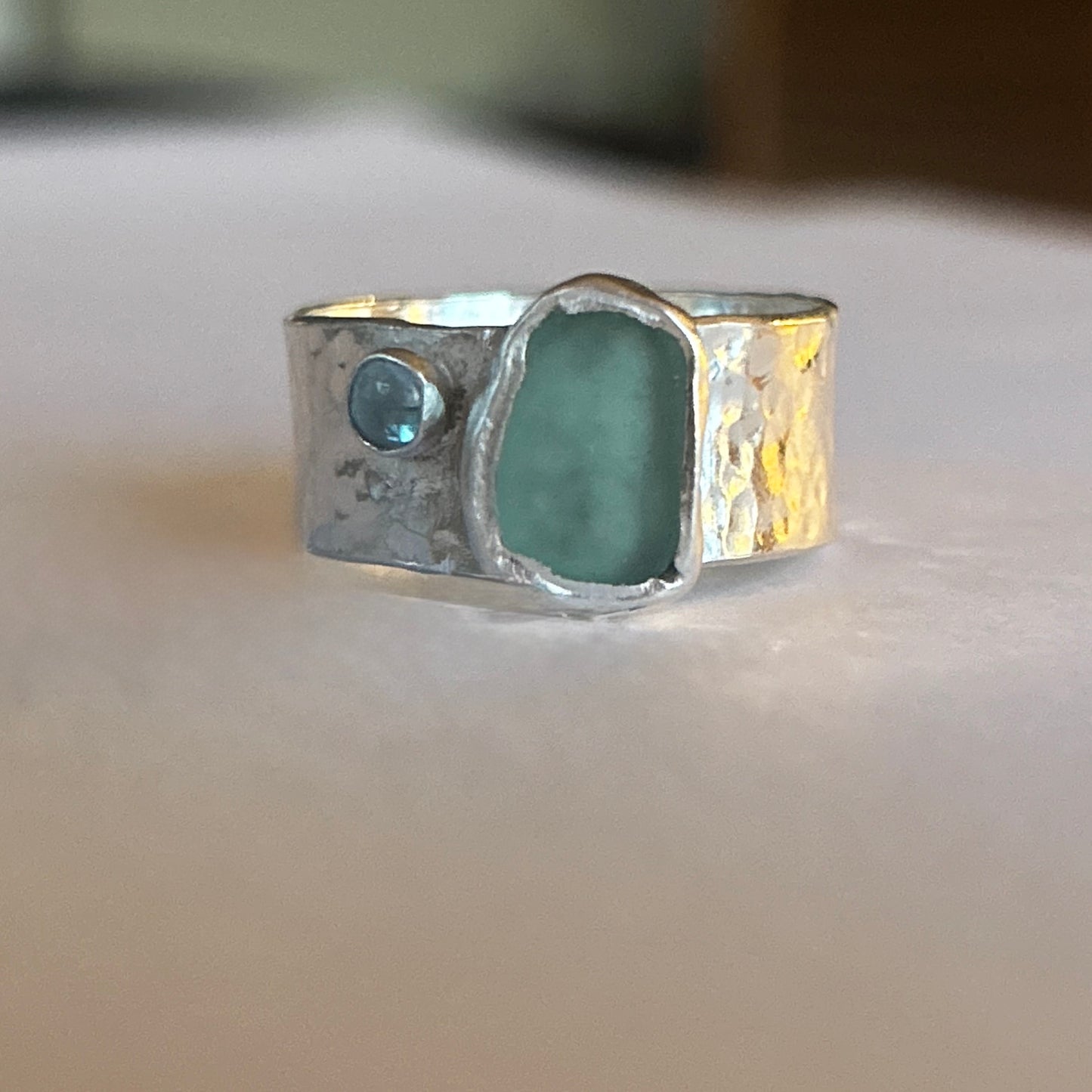 Sea Glass And Topaz Ring - Silver Lines Jewellery