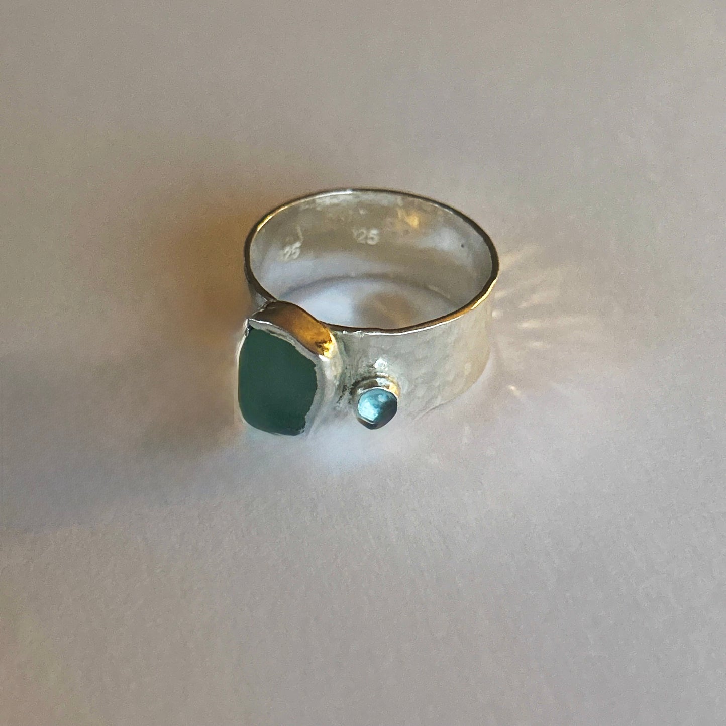 Sea Glass And Topaz Ring - Silver Lines Jewellery