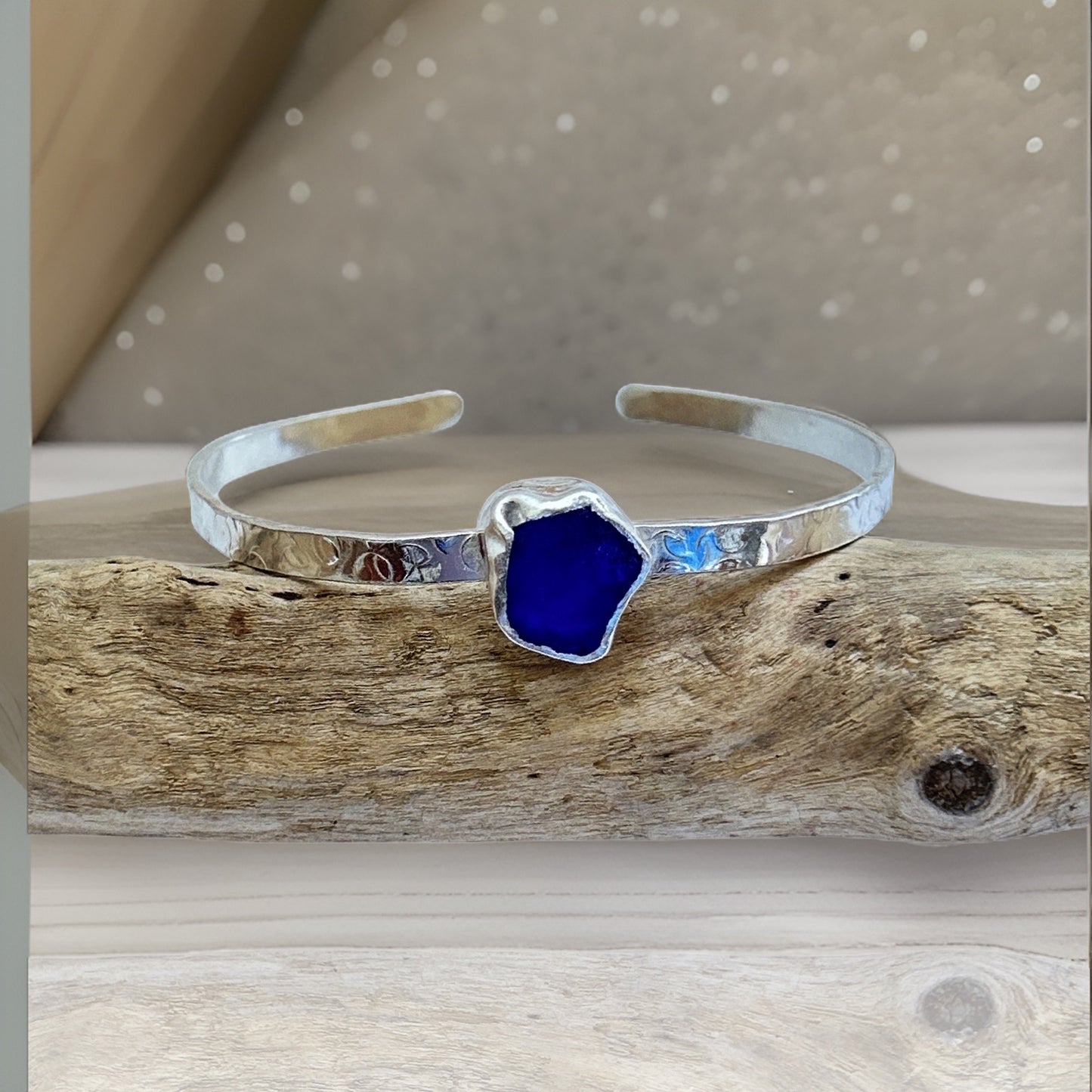 Ocean Sea Glass Cuff - Silver Lines Jewellery