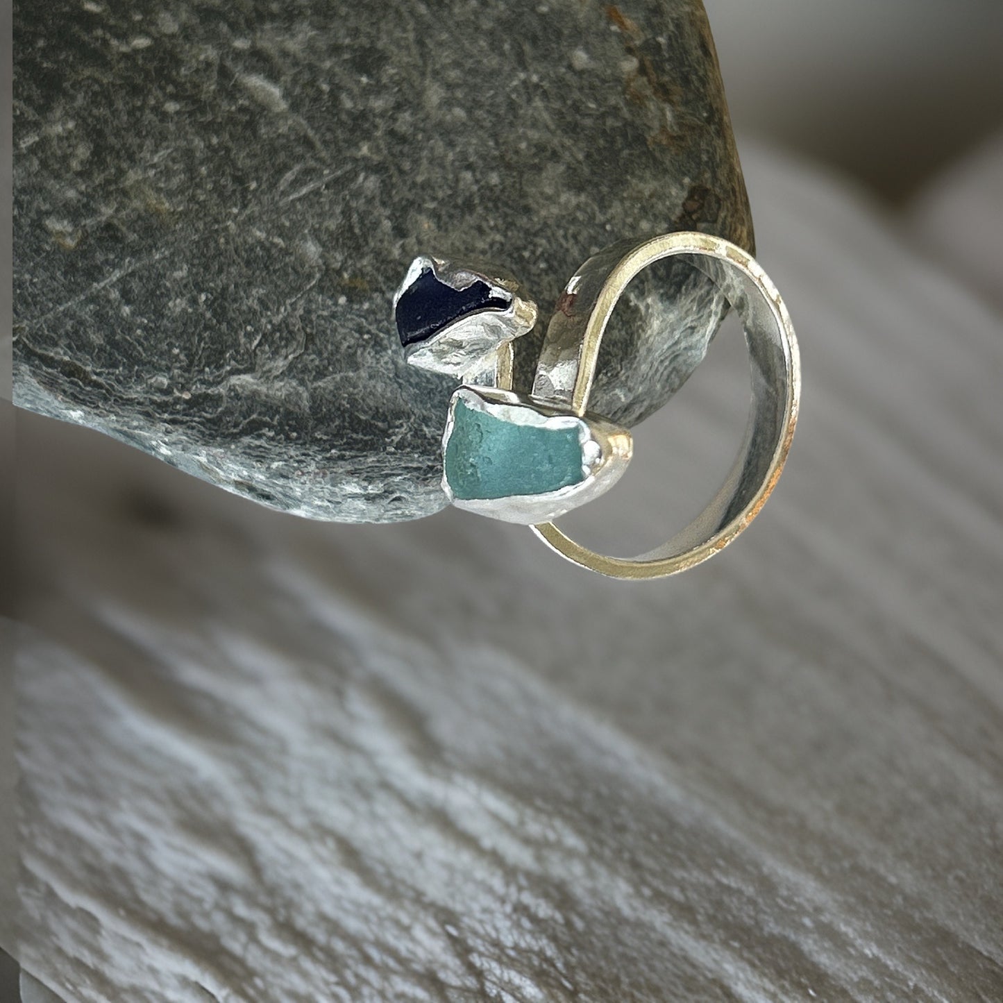 Sea Glass Wrap Ring - Silver Lines Jewellery