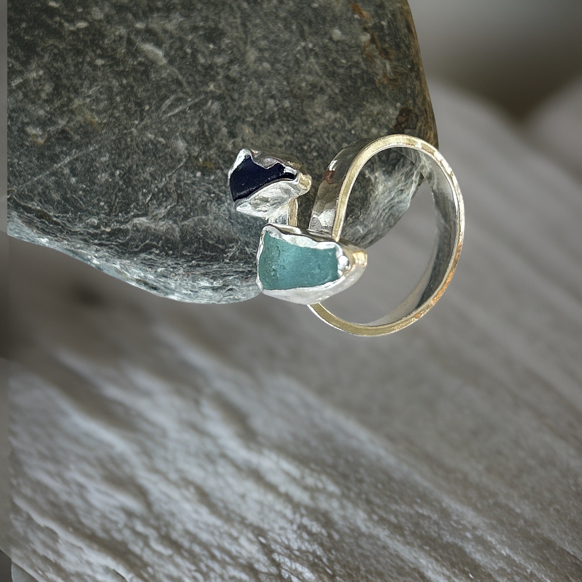 Sea Glass Wrap Ring - Silver Lines Jewellery