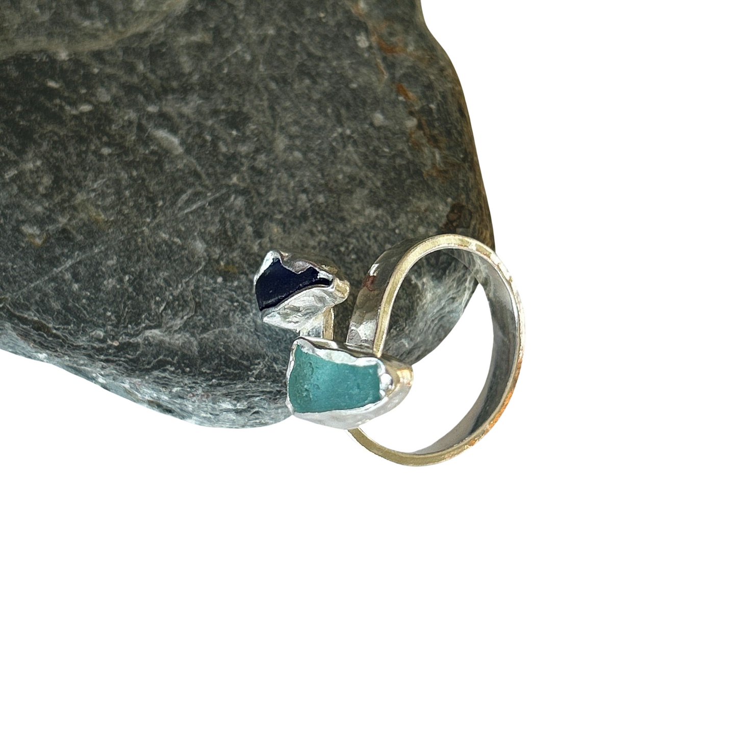 Sea Glass Wrap Ring - Silver Lines Jewellery