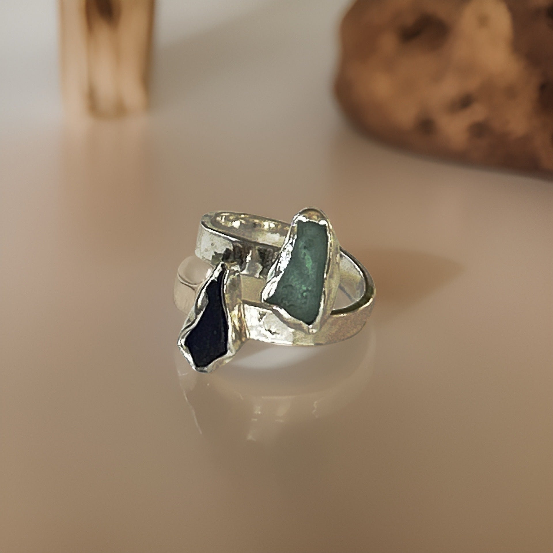 Sea Glass Wrap Ring - Silver Lines Jewellery