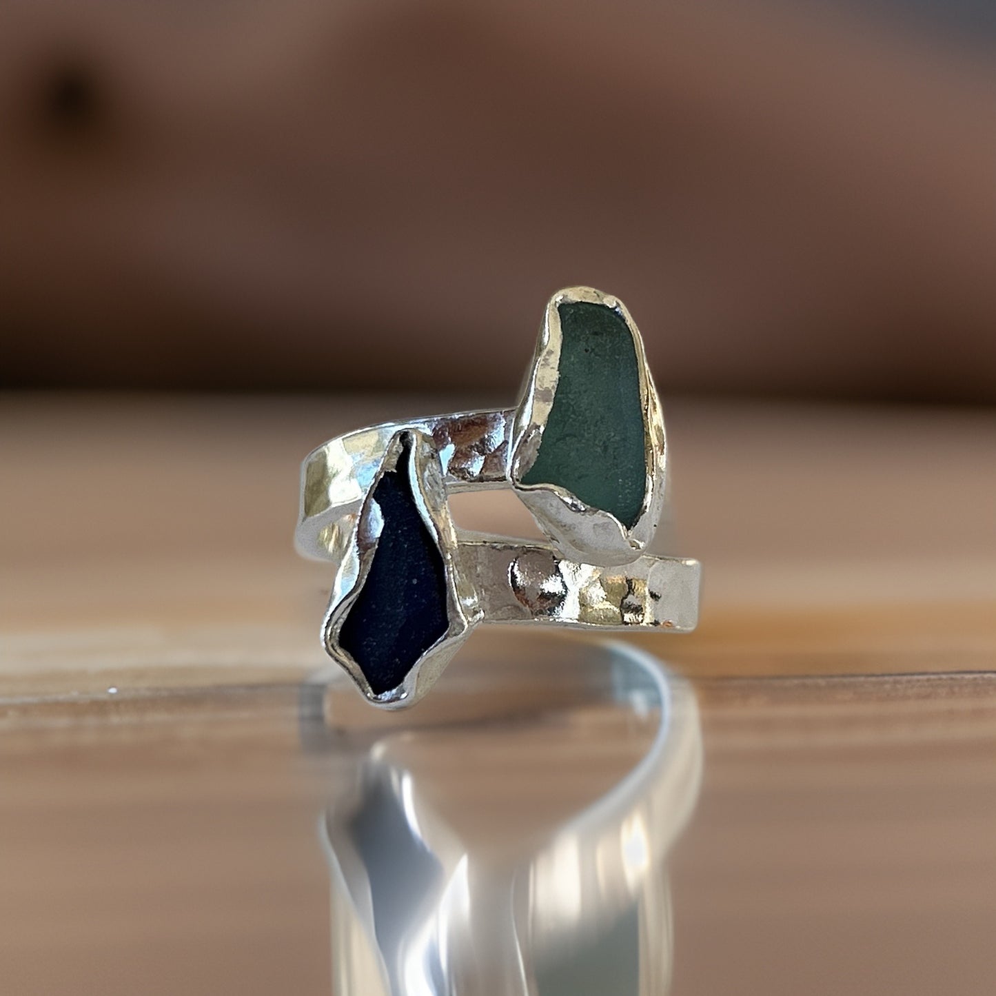 Sea Glass Wrap Ring - Silver Lines Jewellery