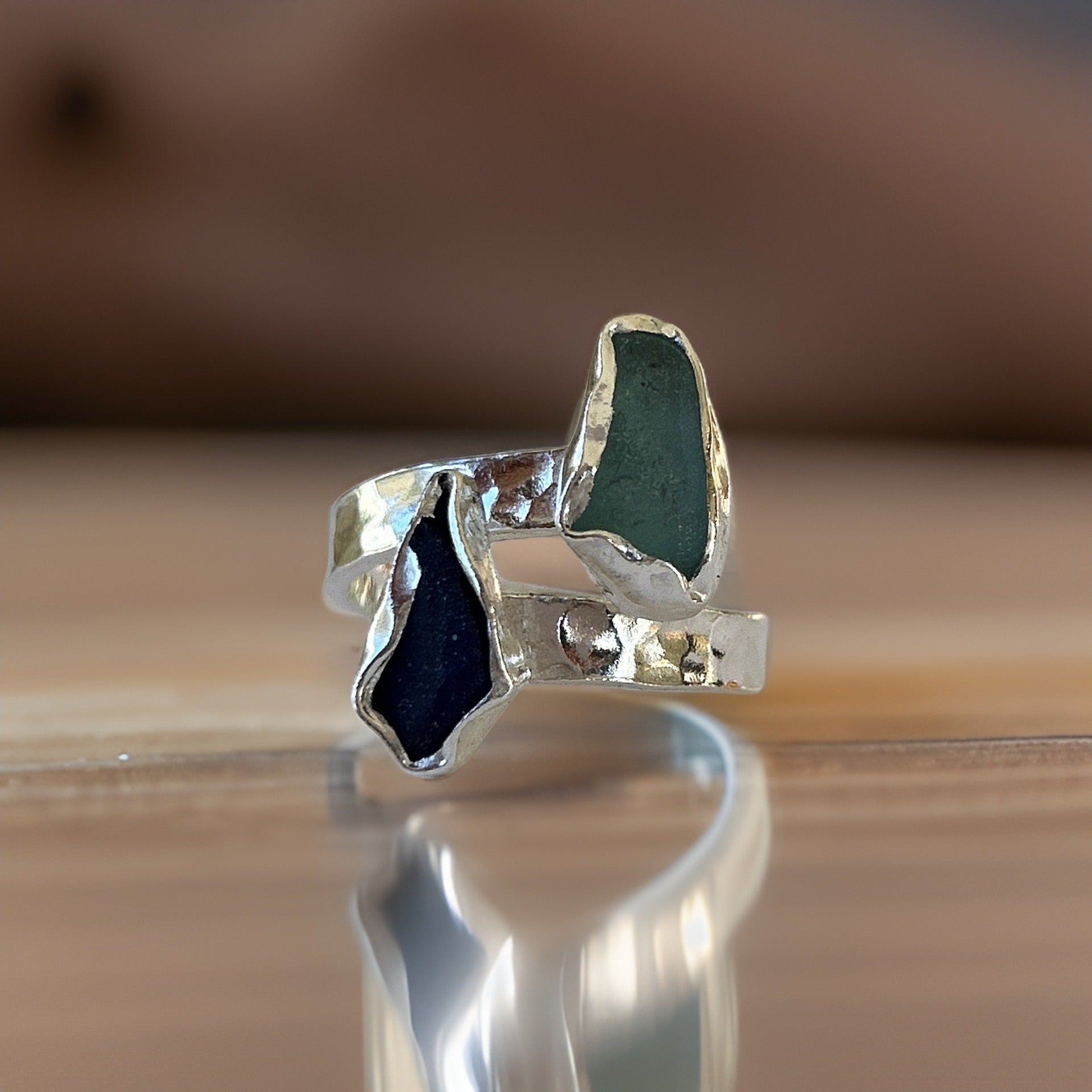 Sea Glass Wrap Ring - Silver Lines Jewellery