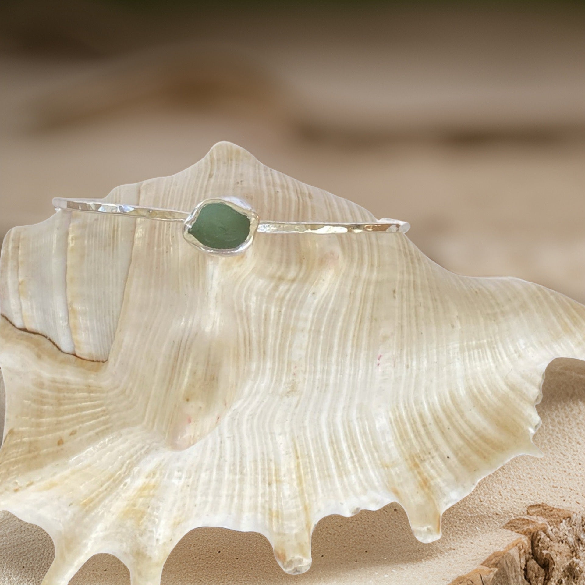 Silver Sea Glass Bangle - Silver Lines Jewellery