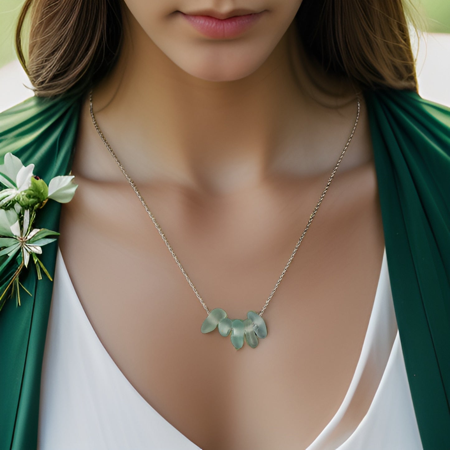 Sea Glass Droplet Necklace - Silver Lines Jewellery