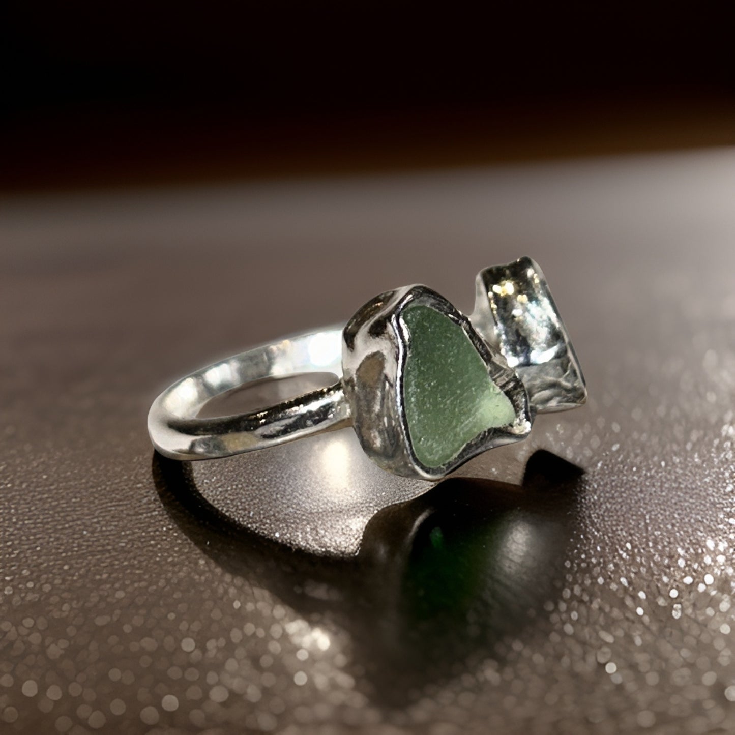 Sea Glass Open Ring - Silver Lines Jewellery