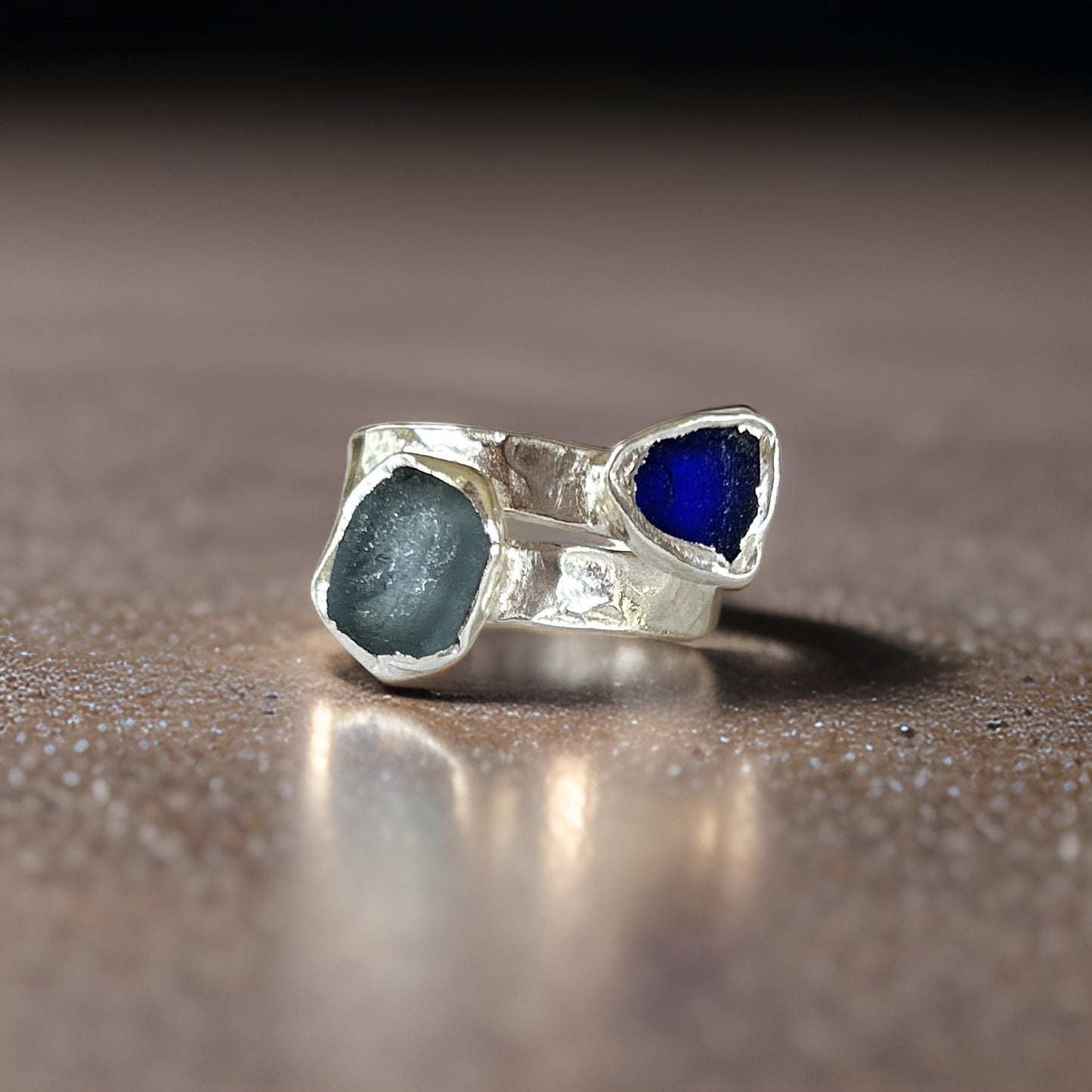 Sea Glass Wrap Ring - Silver Lines Jewellery