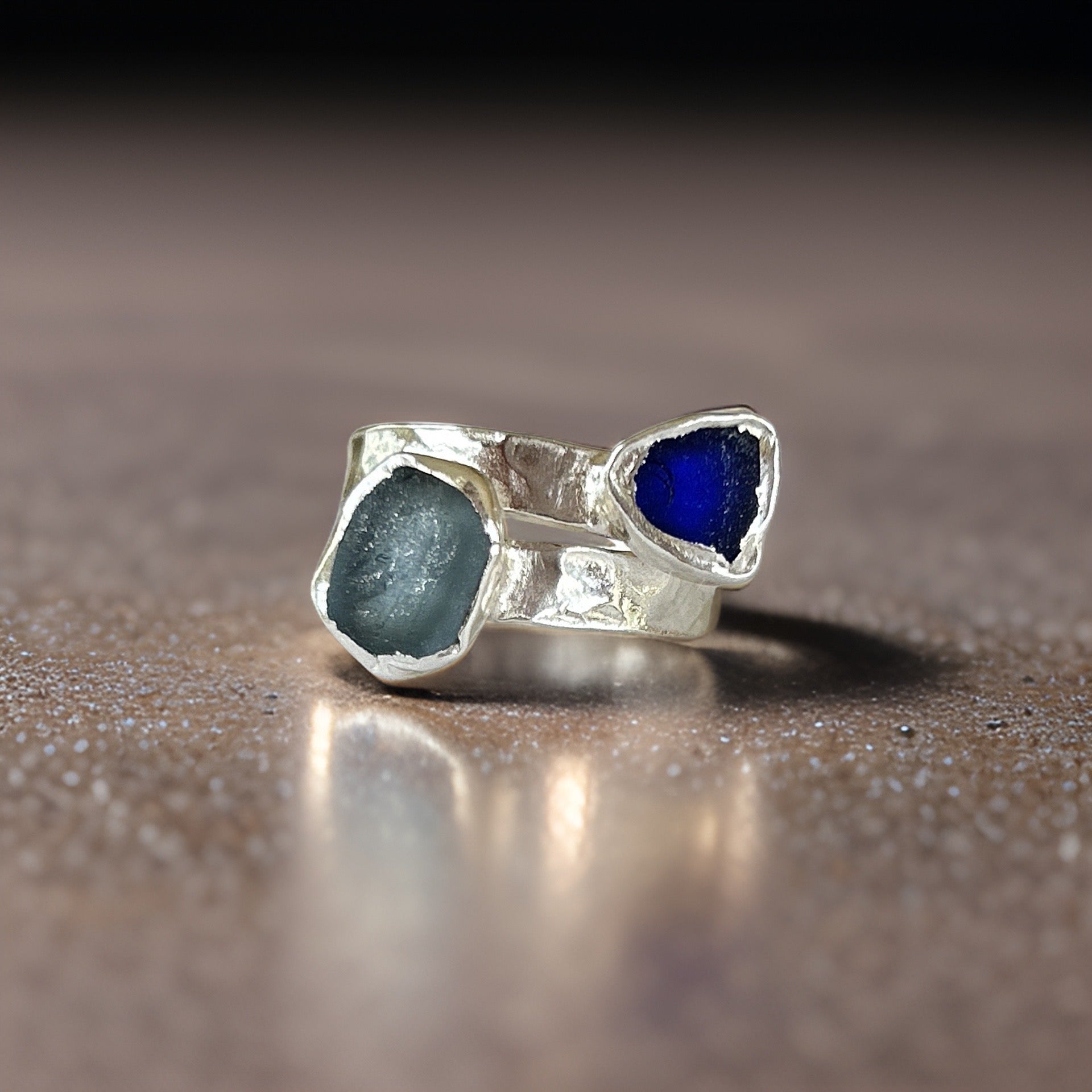 Sea Glass Wrap Ring - Silver Lines Jewellery