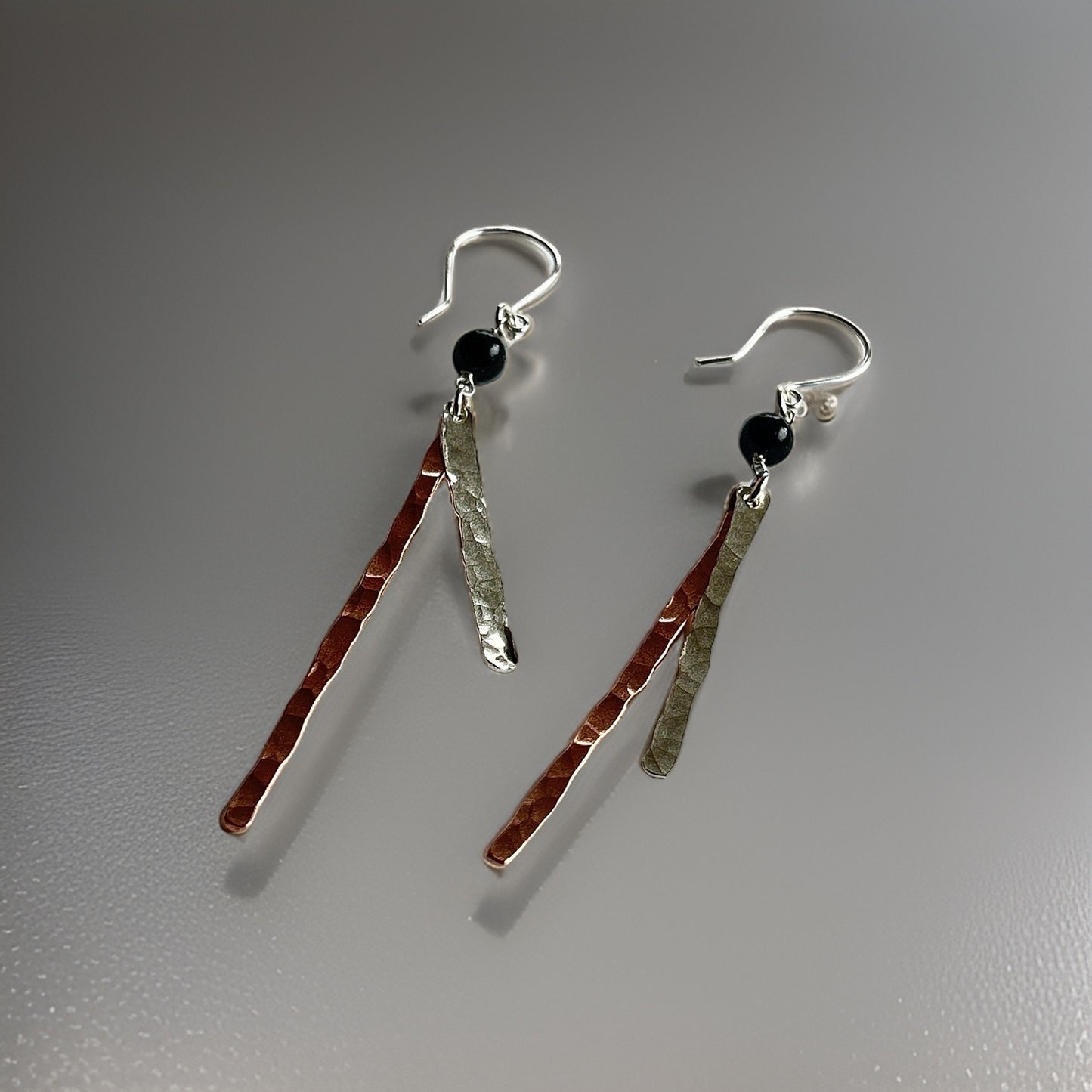 Copper and Silver Hammered Earrings - Silver Lines Jewellery