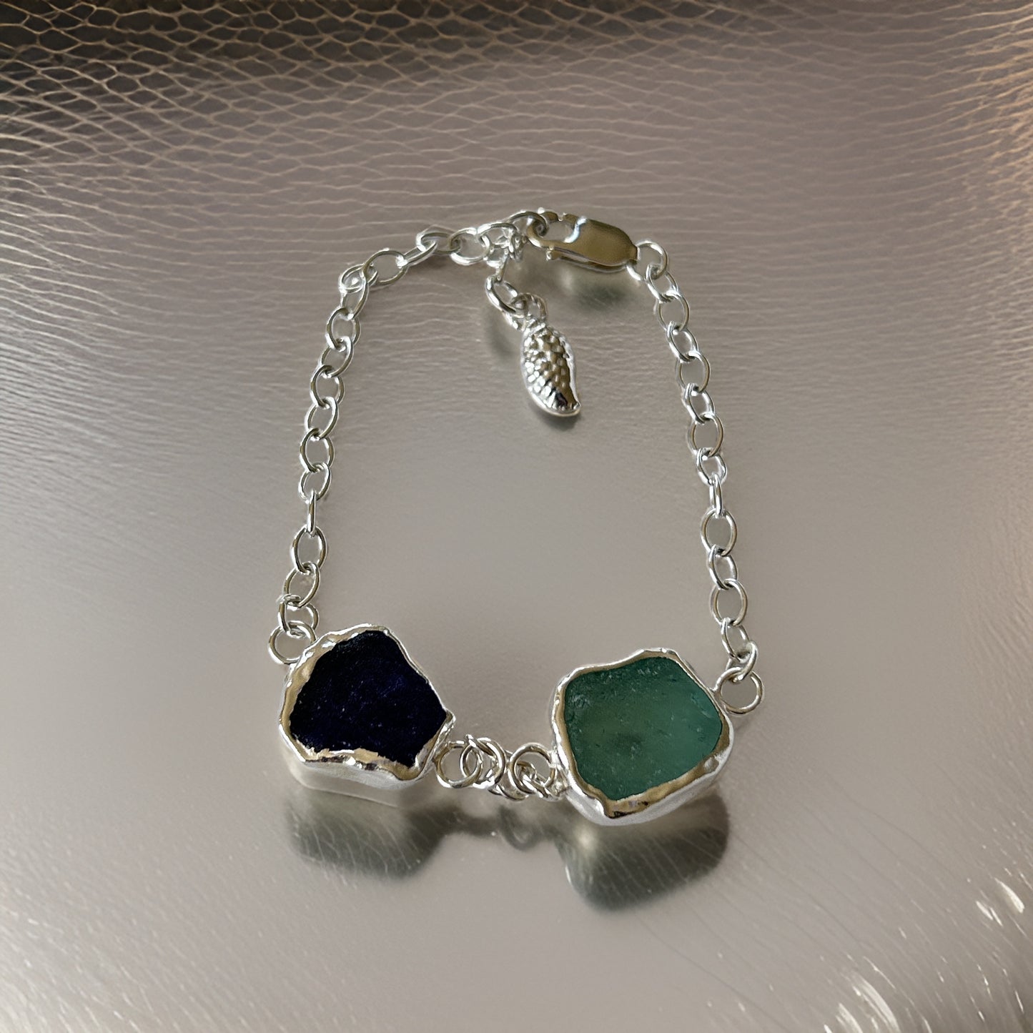 Duo Ocean Sea Glass Bracelet - Silver Lines Jewellery