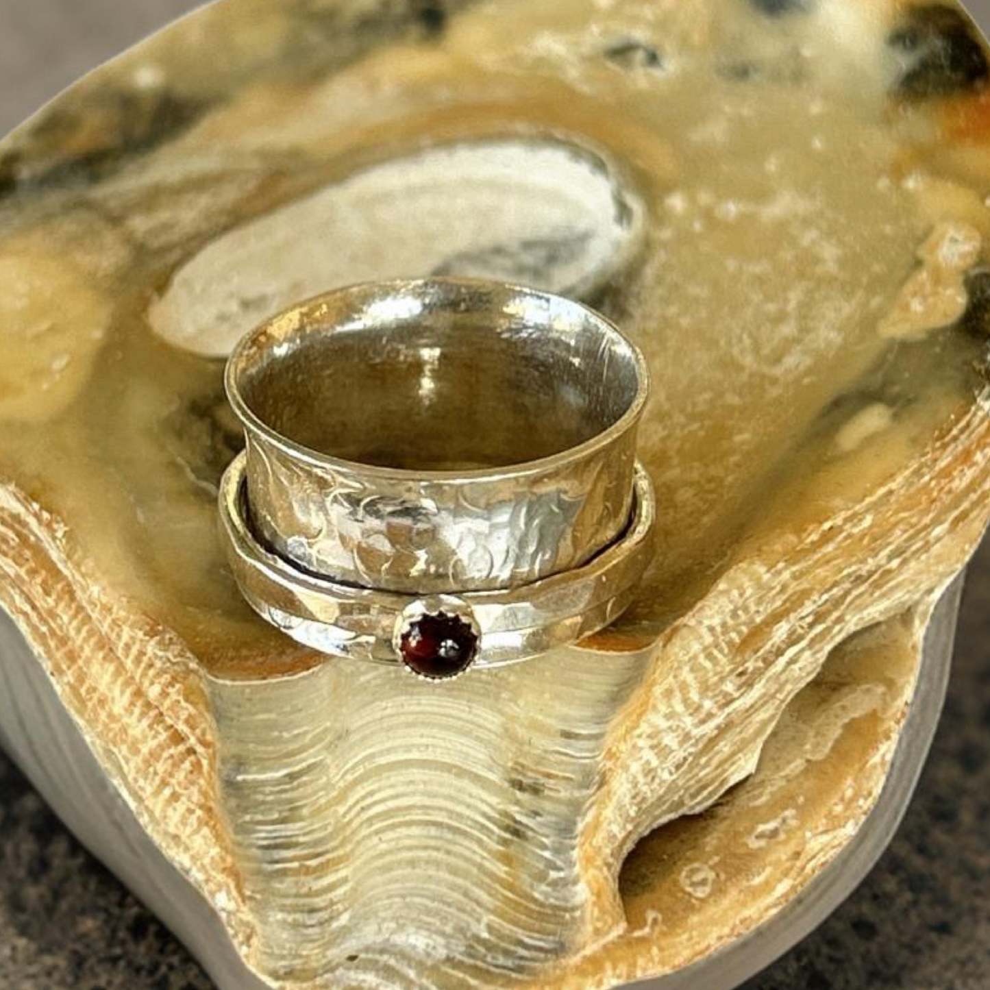 Garnet Spinner Ring - Silver Lines Jewellery