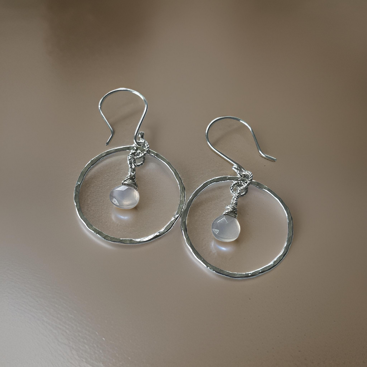 Rose Quartz Silver Hoop Earrings - Silver Lines Jewellery