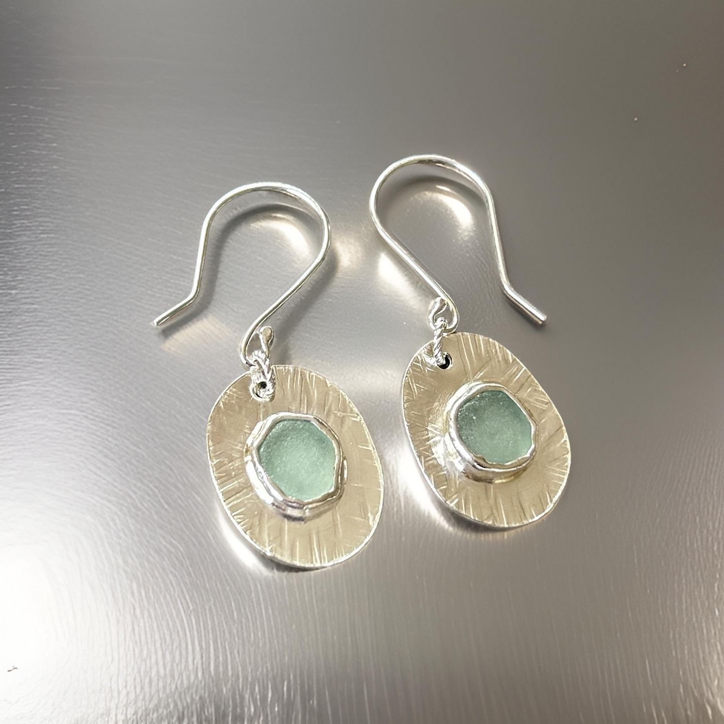 Ocean Sea Glass with Charm Earrings - Silver Lines Jewellery