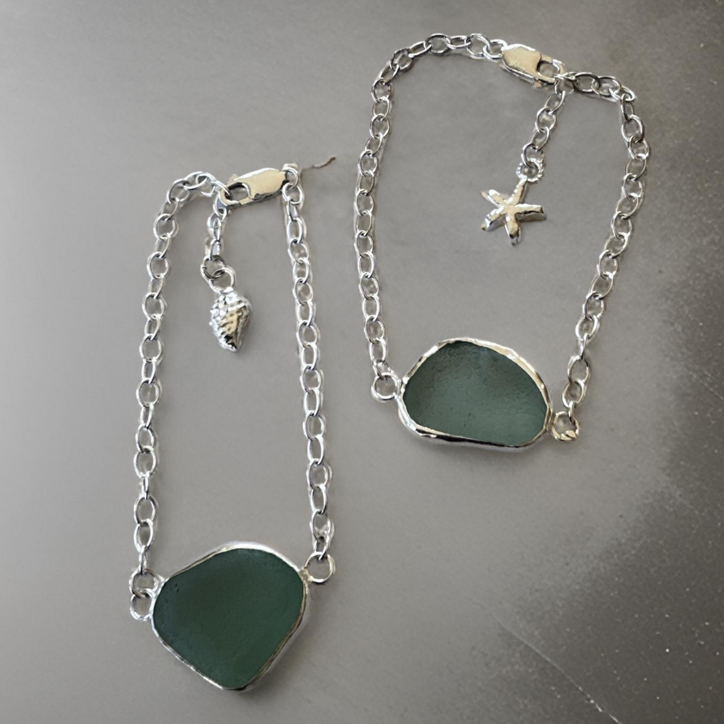 Sea Glass Bracelet Seashell Charm - Silver Lines Jewellery