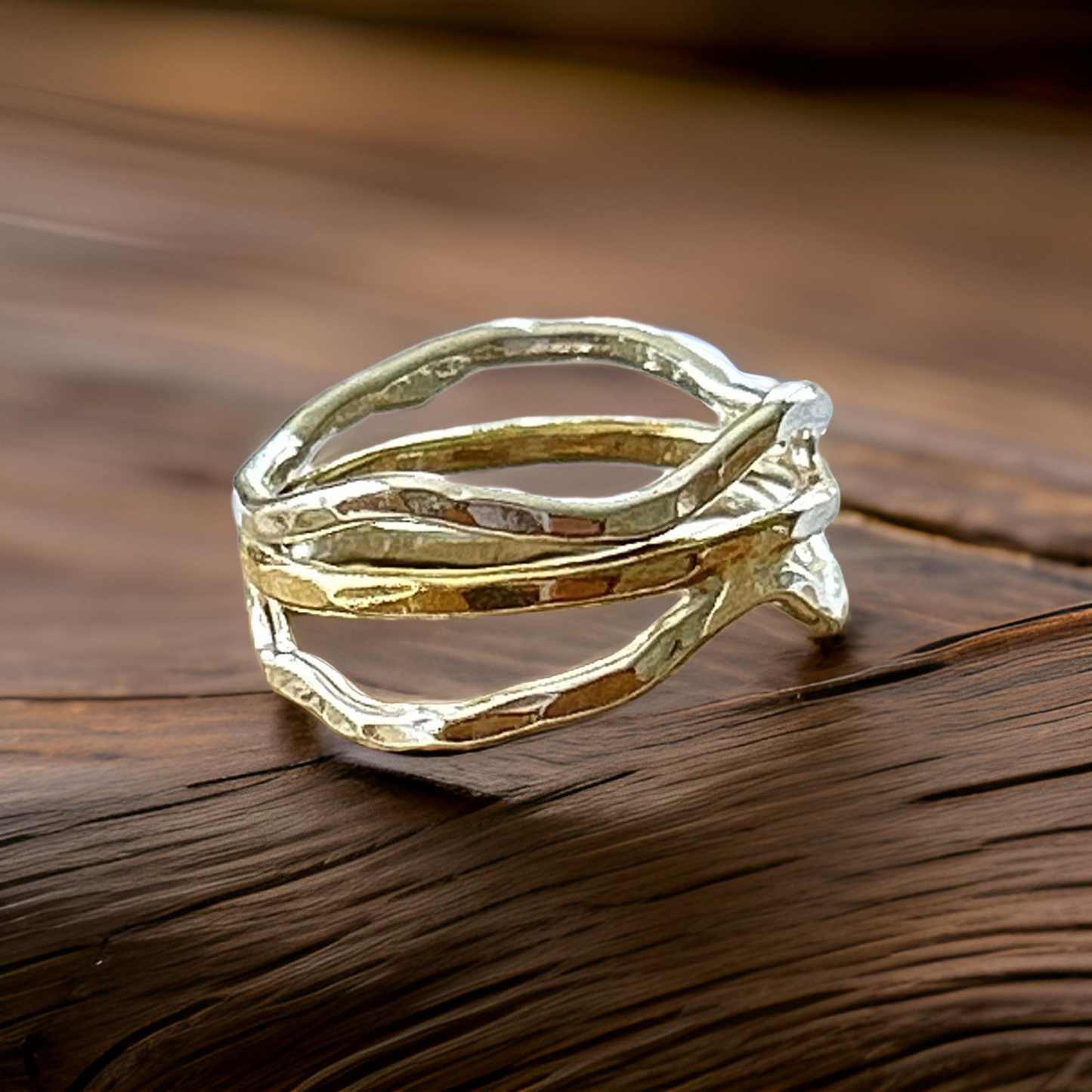 Silver And Gold Wave Ring - Silver Lines Jewellery
