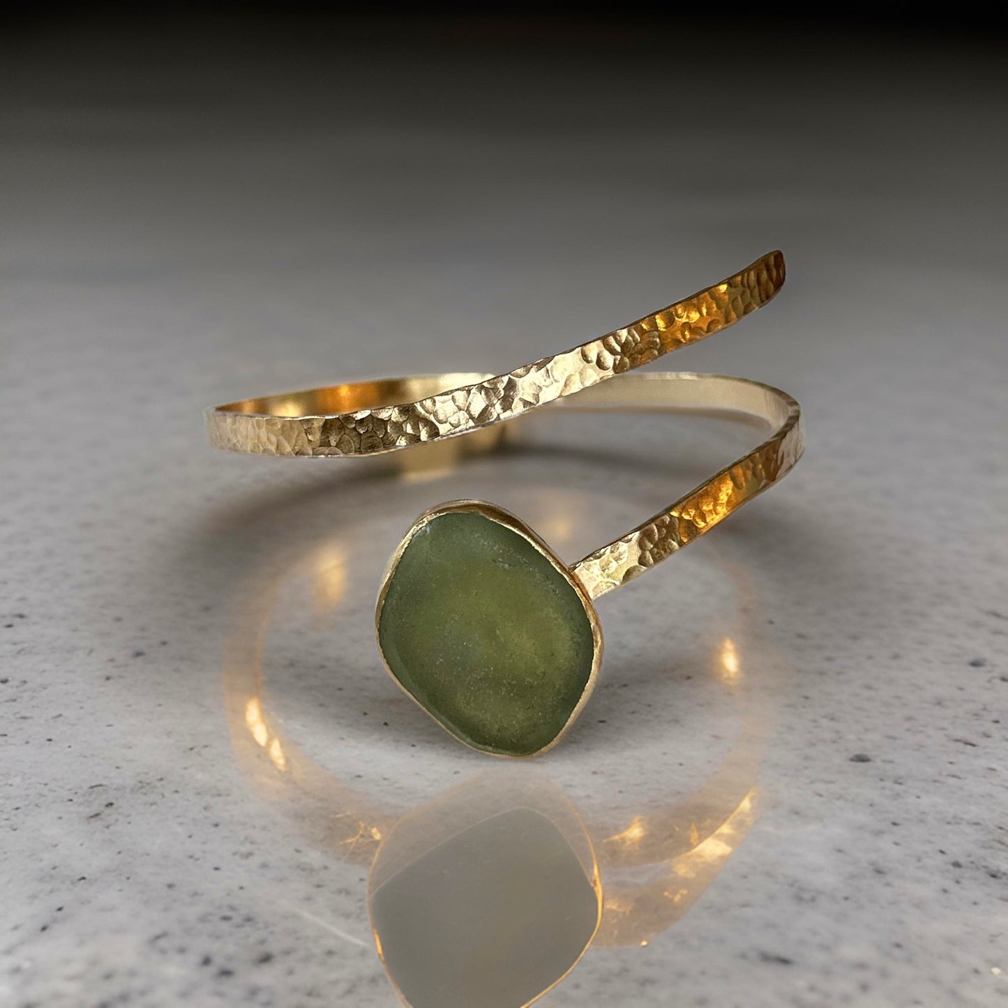 Gold Sea Glass Wrap Bangle - Silver Lines Jewellery