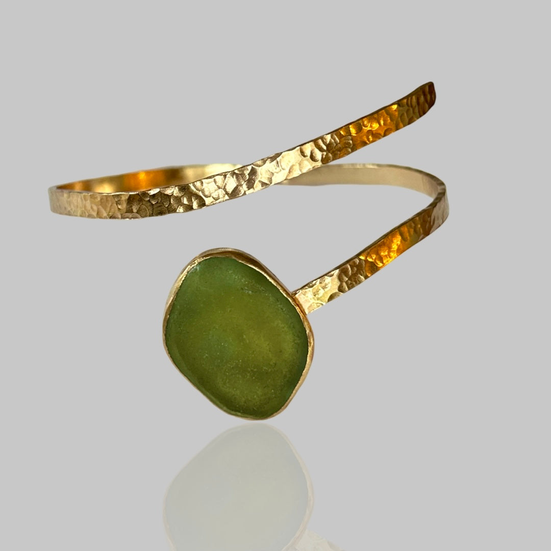 Gold Sea Glass Wrap Bangle - Silver Lines Jewellery