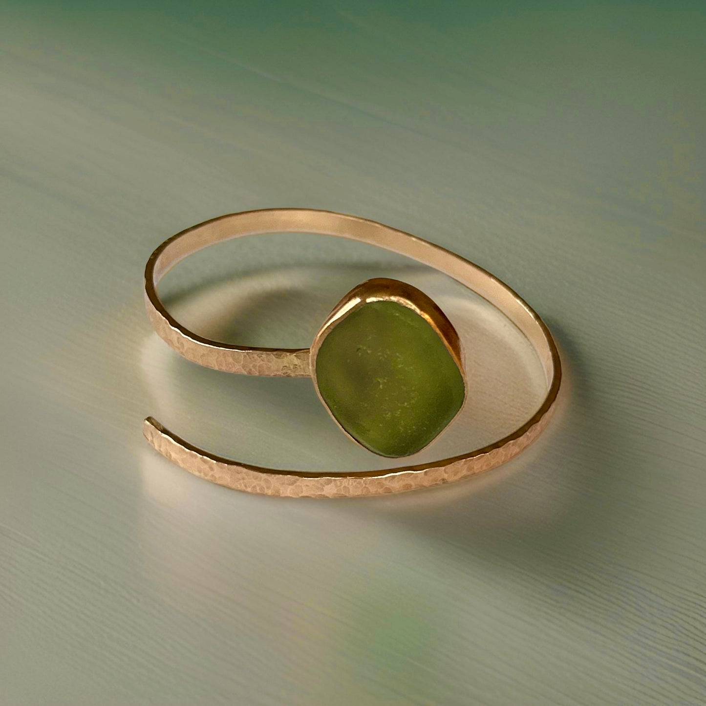 Gold Sea Glass Wrap Bangle - Silver Lines Jewellery