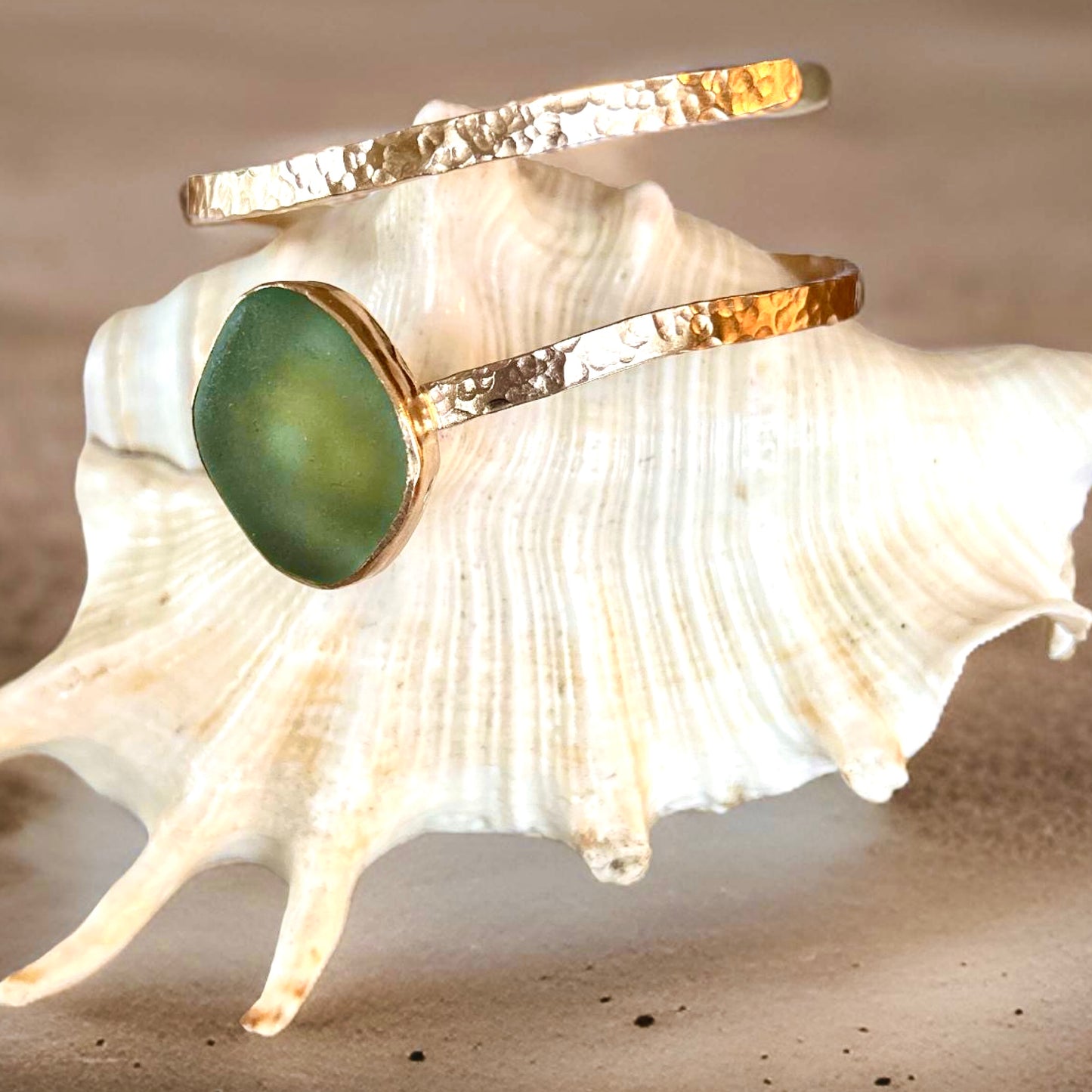 Gold Sea Glass Wrap Bangle - Silver Lines Jewellery