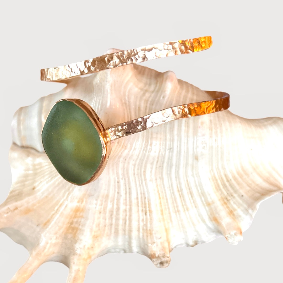Gold Sea Glass Wrap Bangle - Silver Lines Jewellery