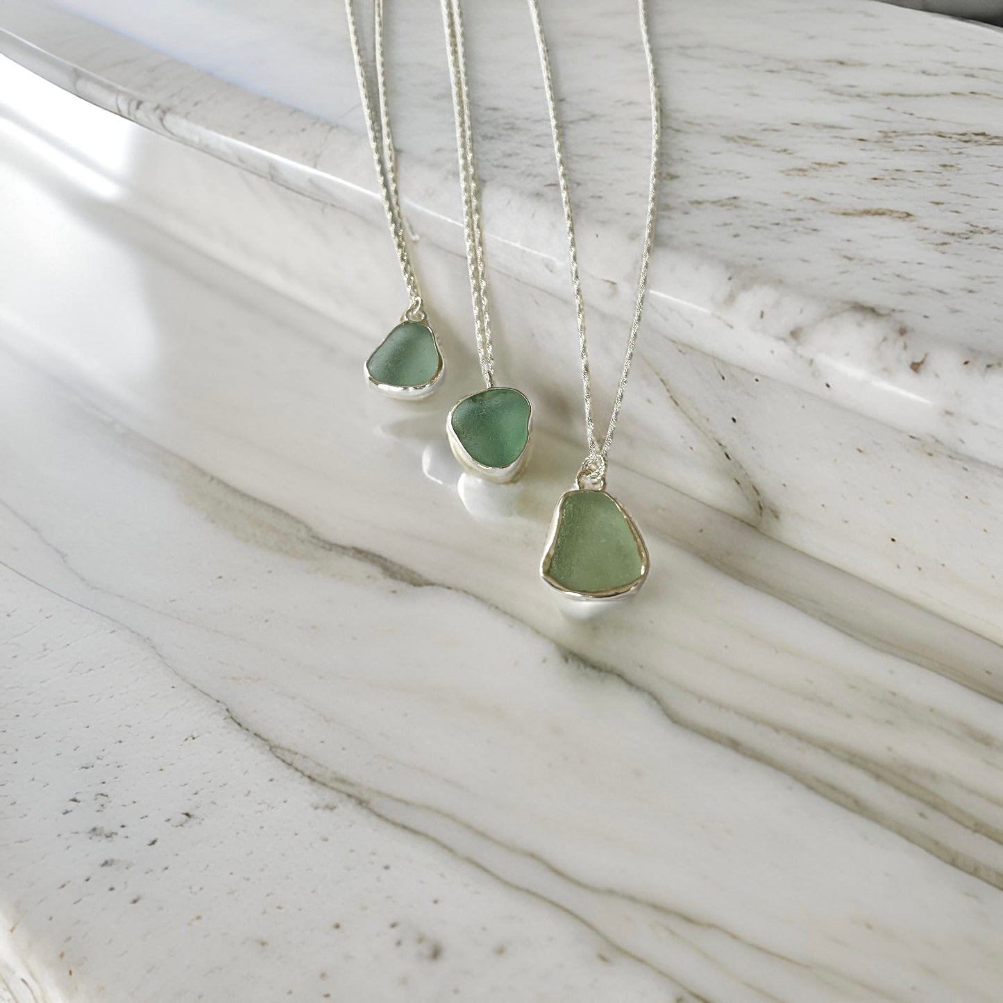 Ocean Sea Glass Necklace Sea Foam - SilverLines Jewellery