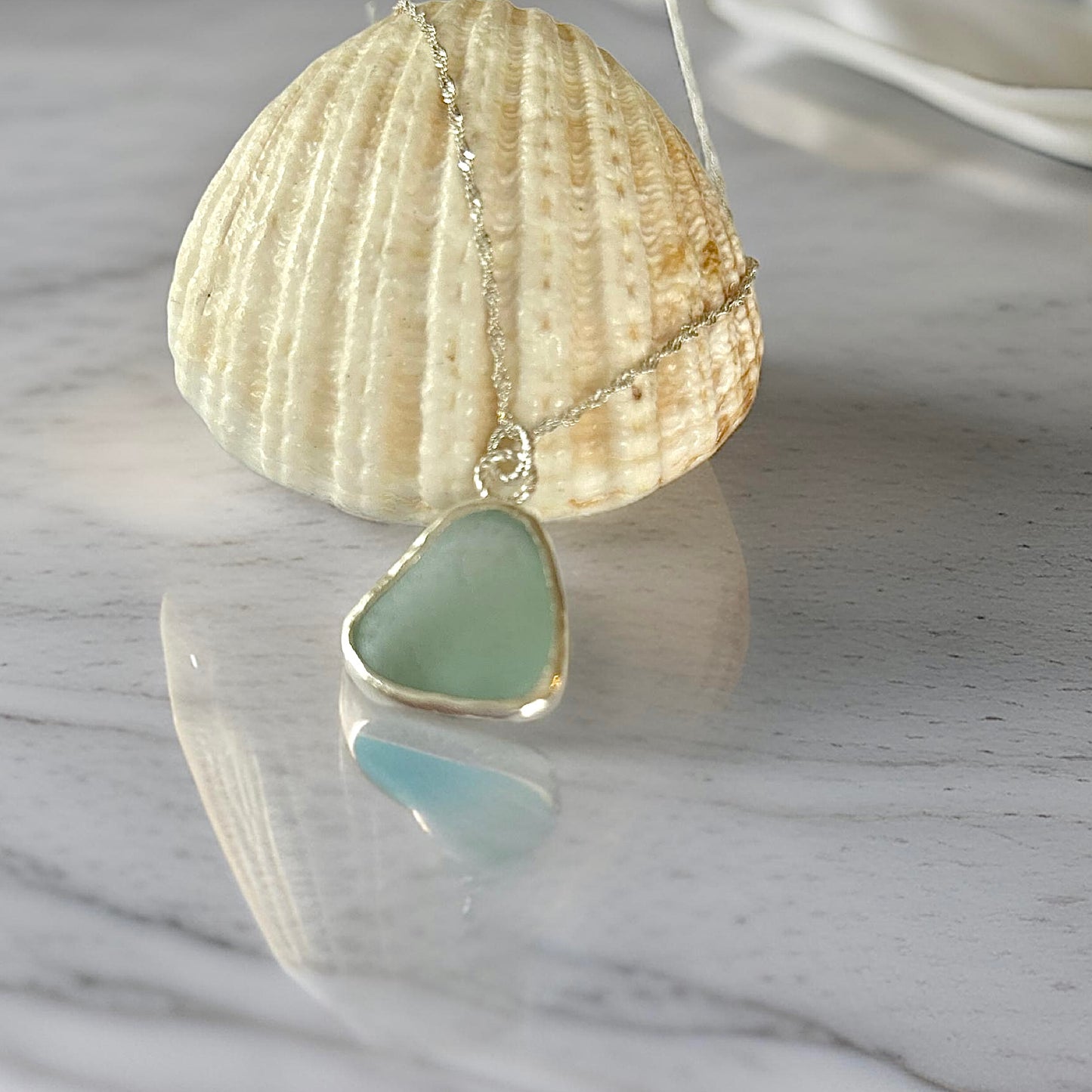 Ocean Sea Glass Necklace Sea Foam - SilverLines Jewellery