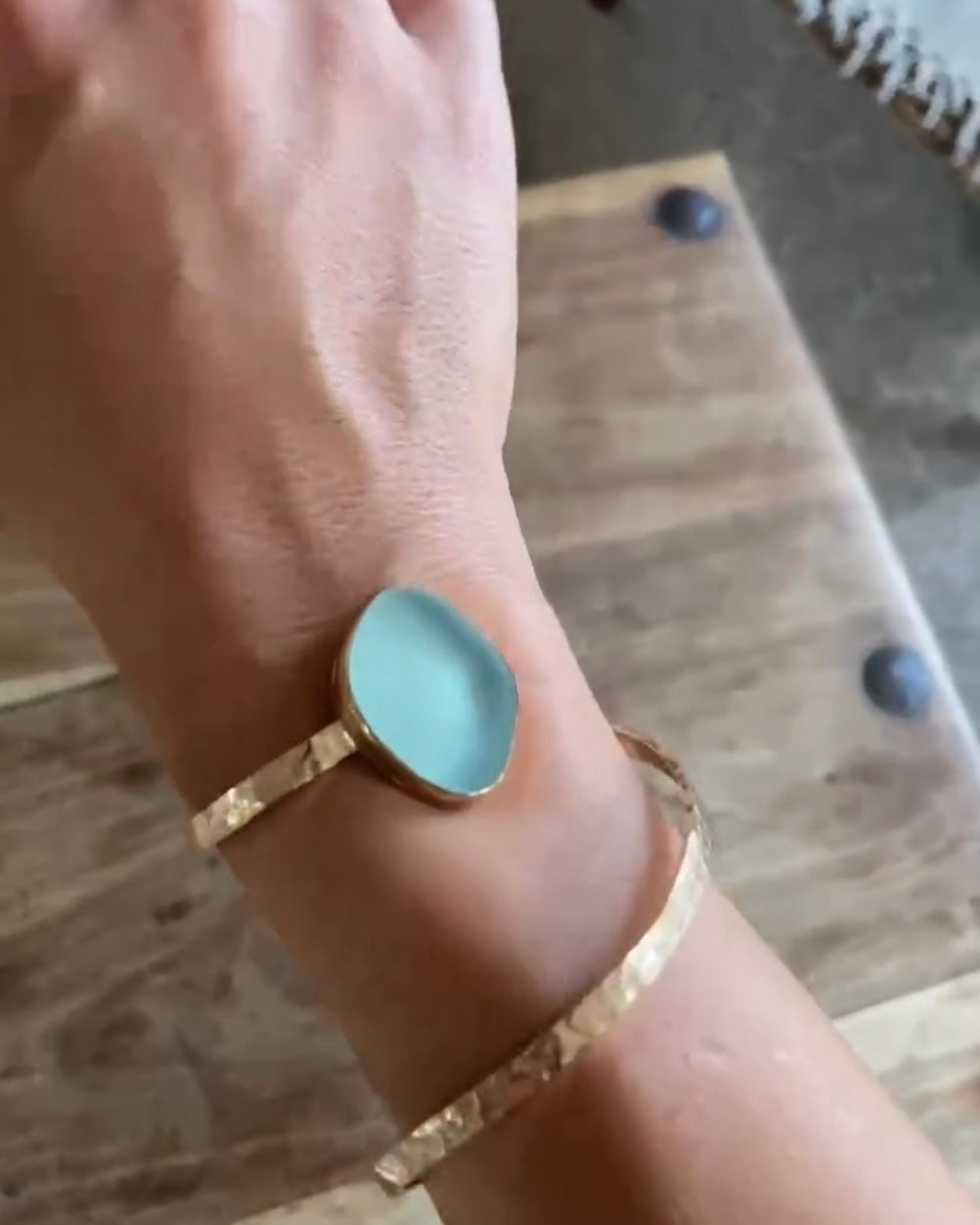 Gold Sea Glass Wrap Bangle - Silver Lines Jewellery