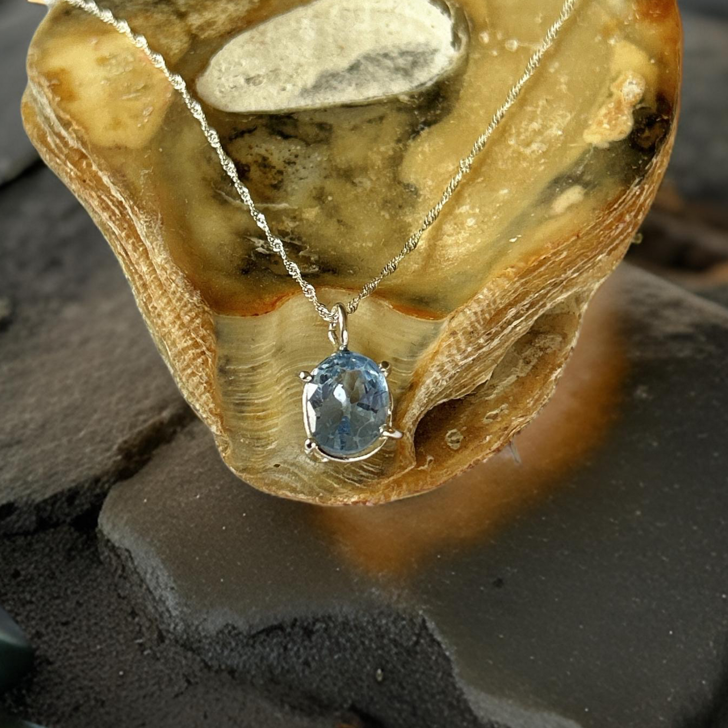 Sparkly Aquamarine Cubic Zirconia Silver Necklace - Silver Lines Jewellery