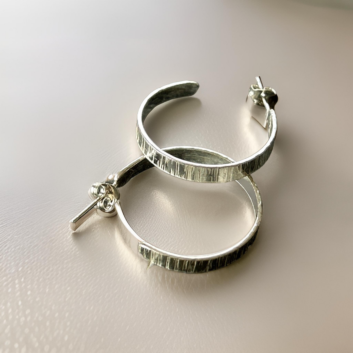 Textured Silver Hoop Earrings - Silver Lines Jewellery