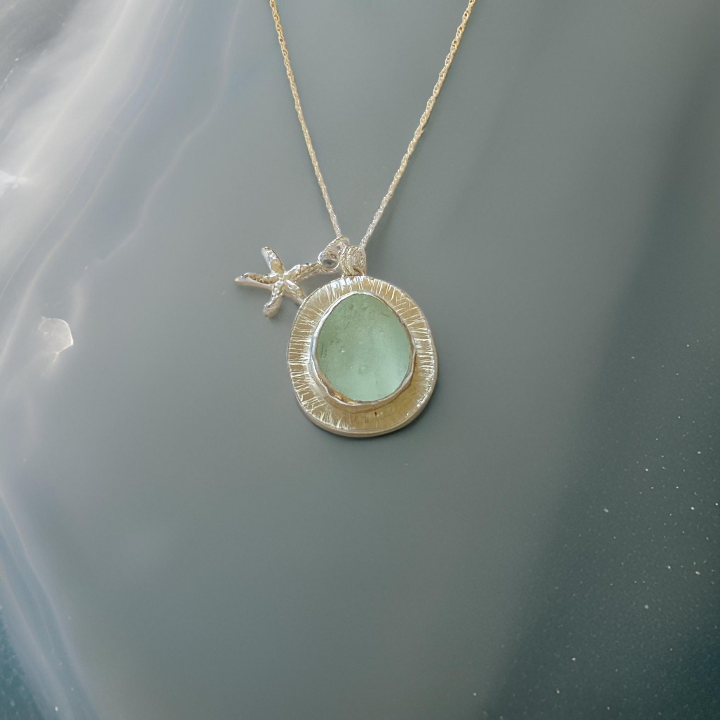 Ocean Sea Glass Silver Textured Necklace - silverLines Jewellery