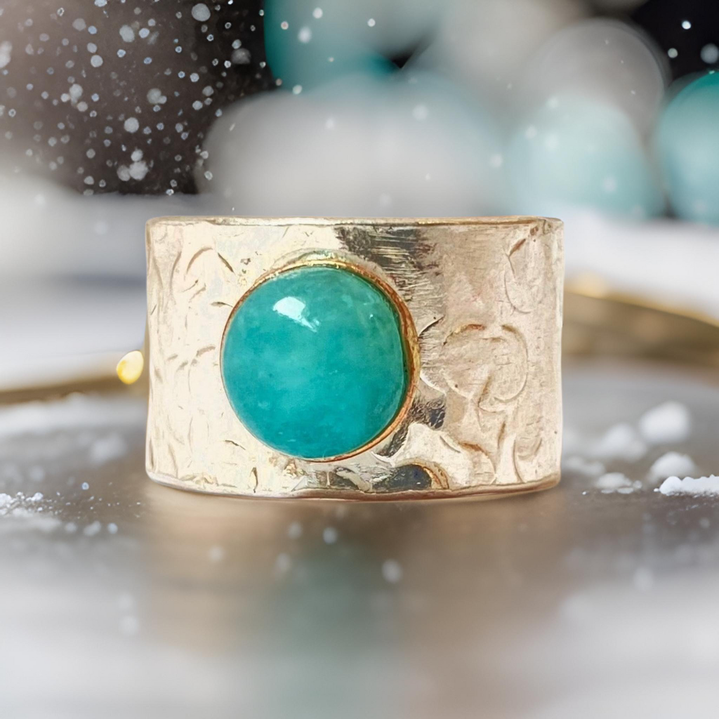 Amazonite Silver Statement Ring - Silver Lines Jewellery