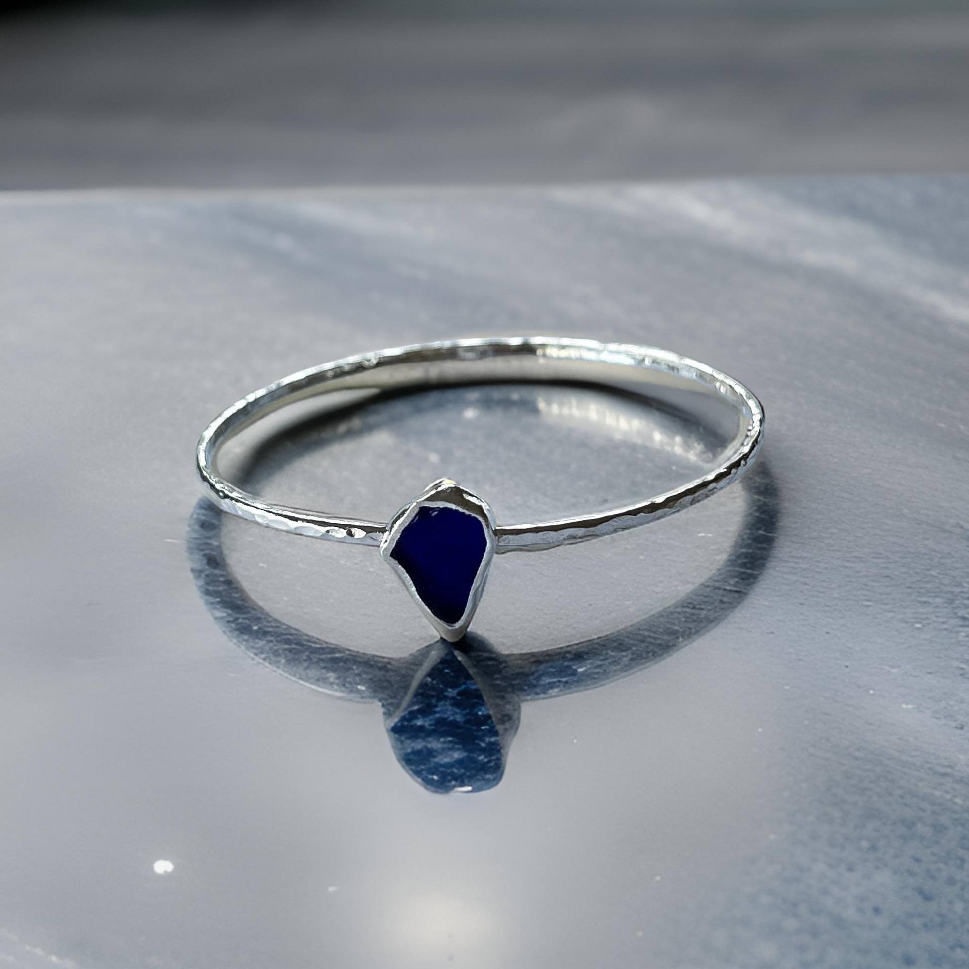 Silver Sea Glass Bangle - Silver Lines Jewellery